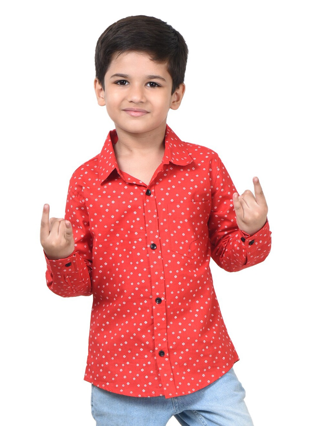 

POMY & JINNY Boys Comfort Polka Dot Printed Cotton Casual Shirt, Red