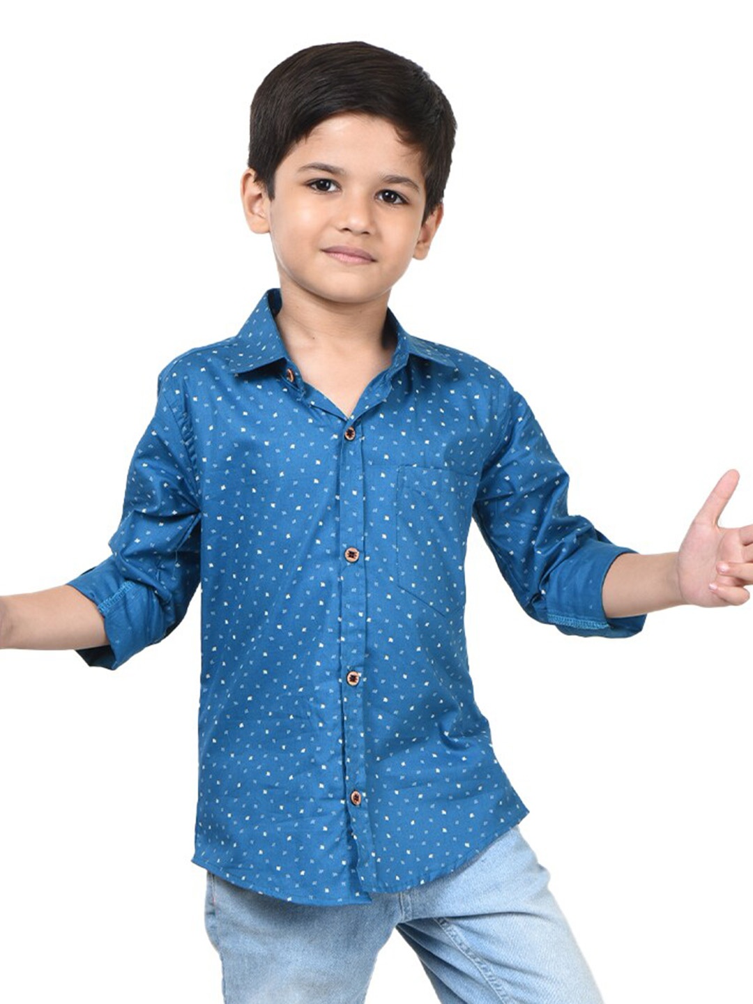 

POMY & JINNY Boys Comfort Opaque Conversational Printed Cotton Casual Shirt, Blue
