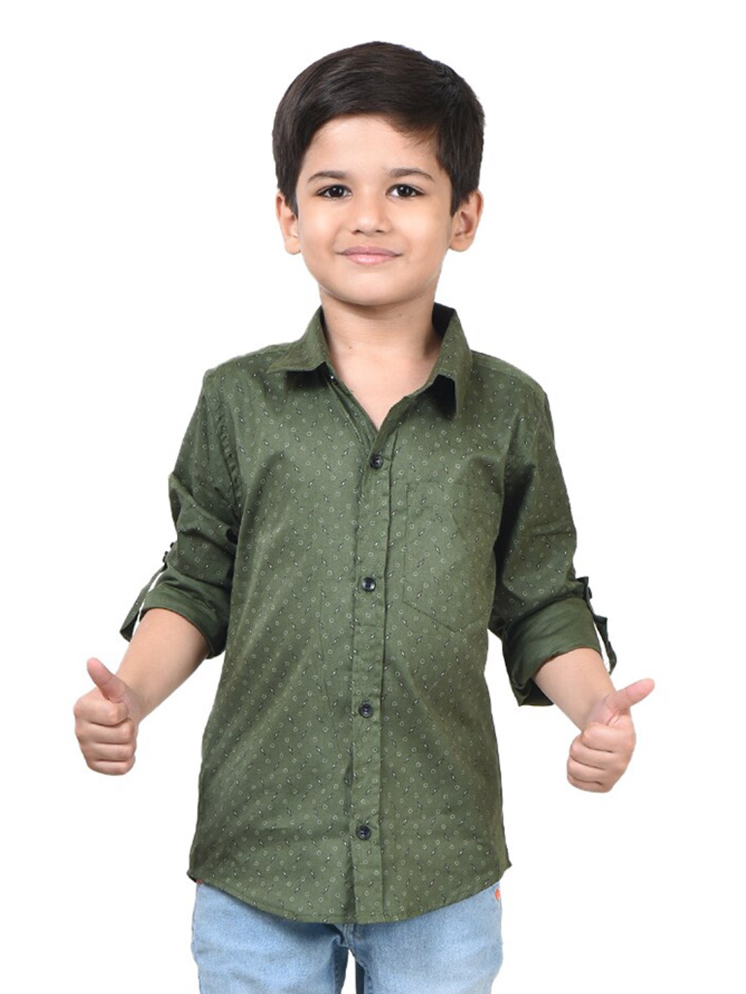 

POMY & JINNY Boys Comfort Fit Geometric Printed Casual Shirt, Green