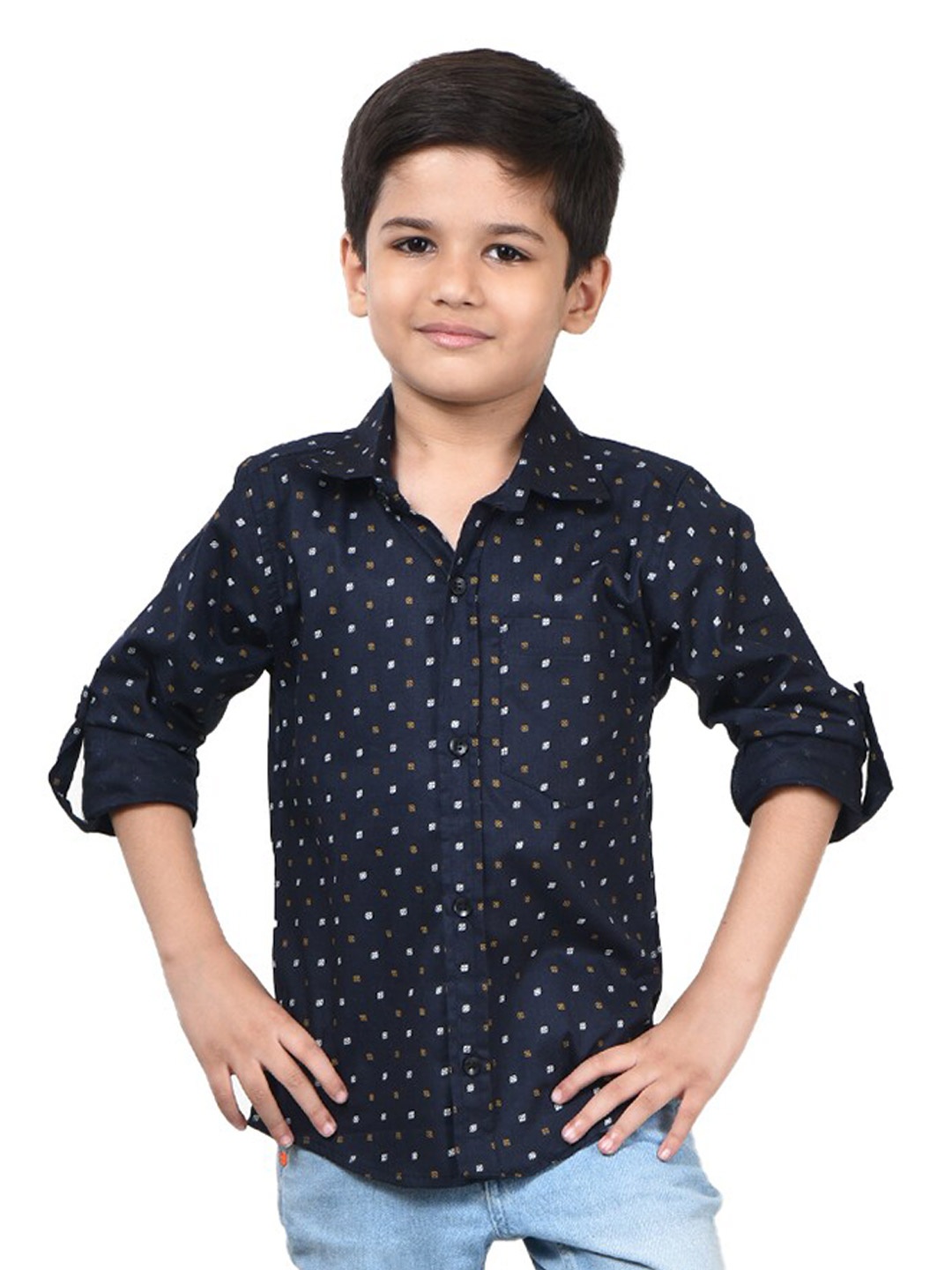 

POMY & JINNY Boys Comfort Conversational Printed Cotton Casual Shirt, Navy blue