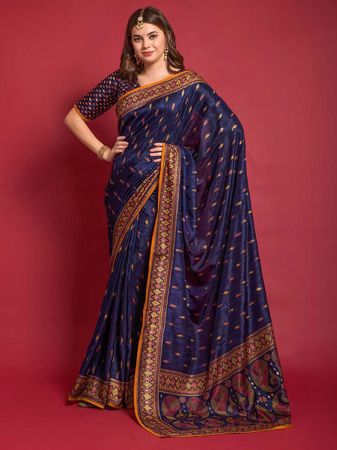 

ODETTE Ethnic Motifs Woven Design Saree, Blue