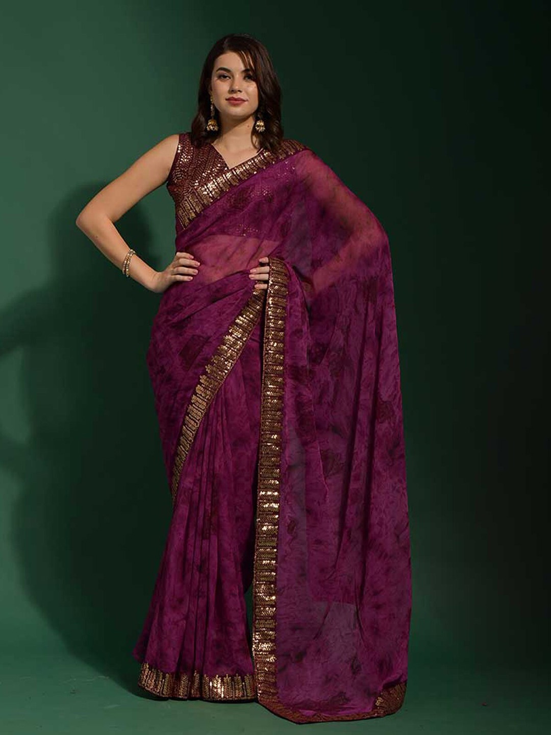 

ODETTE Tie and Dye Sequinned Saree, Violet