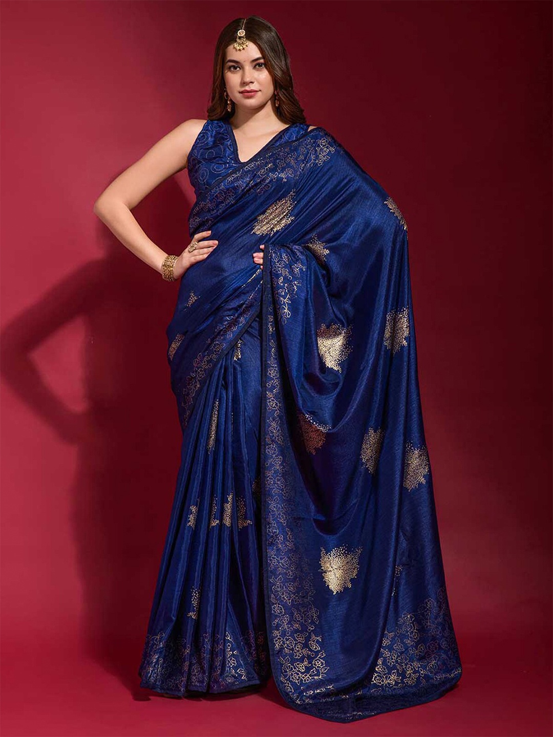 

ODETTE Floral Zari Saree, Blue