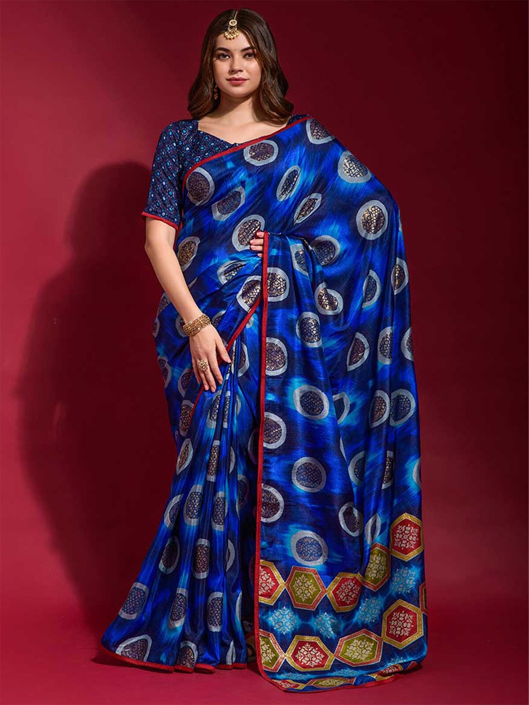 

ODETTE Geometric Printed Saree, Blue