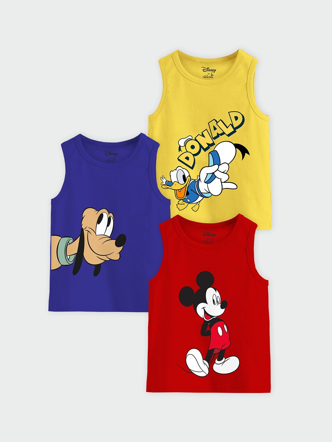 

Minicult Kids Pack Of 3 Mickey & Friends Printed Cotton Basic Innerwear Vests, Yellow