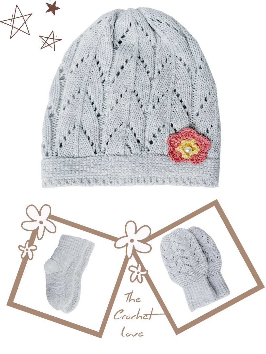 

Bharatasya Kids Self Design Pure Cotton Beanie with Socks & Mitten, Grey