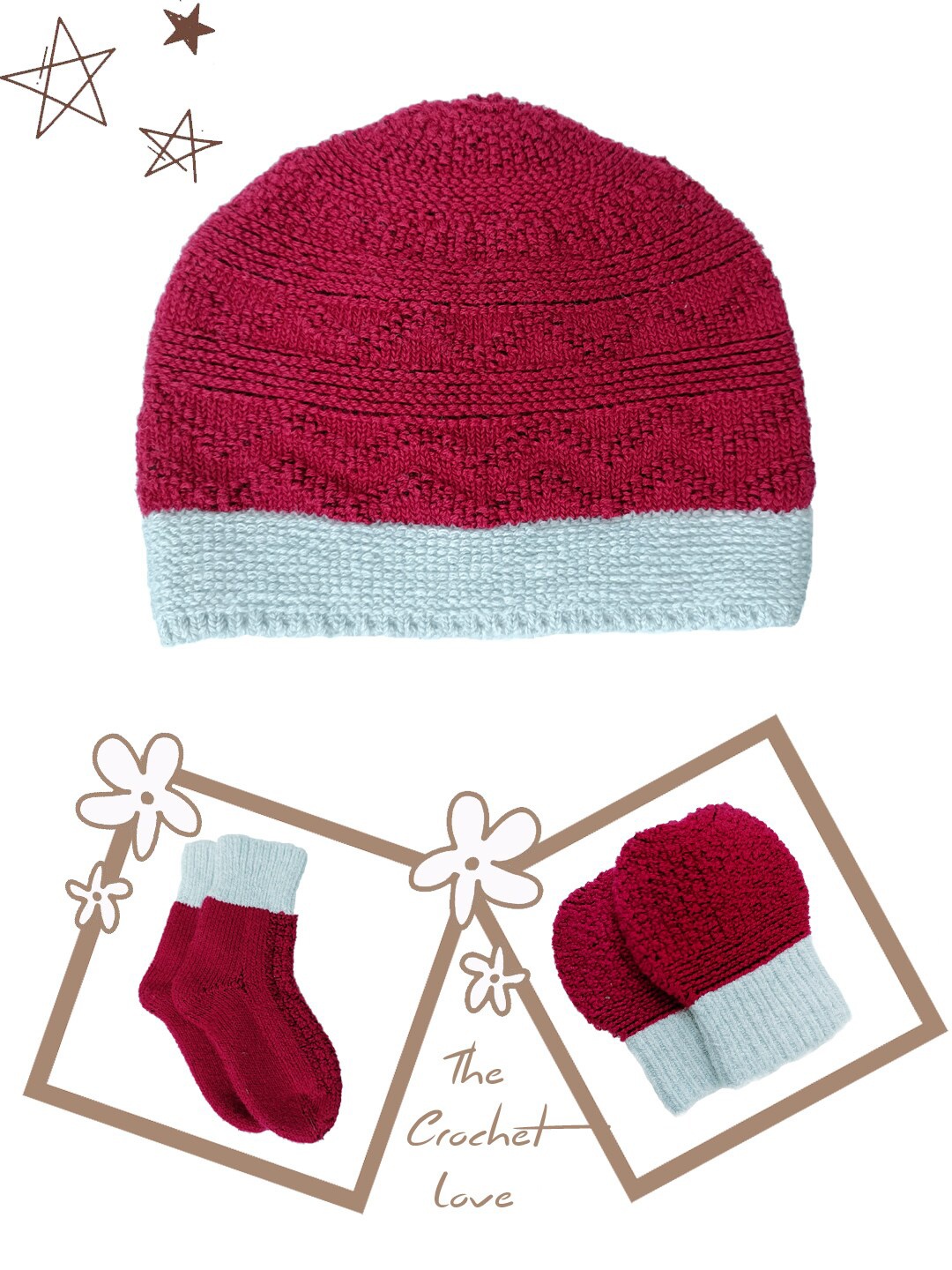 

Bharatasya Kids Self Design Pure Cotton Beanie with Socks & Mitten, Maroon