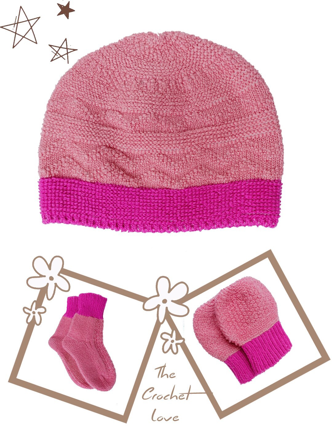 

Bharatasya Kids Self Design Pure Cotton Beanie with Socks & Mitten, Pink