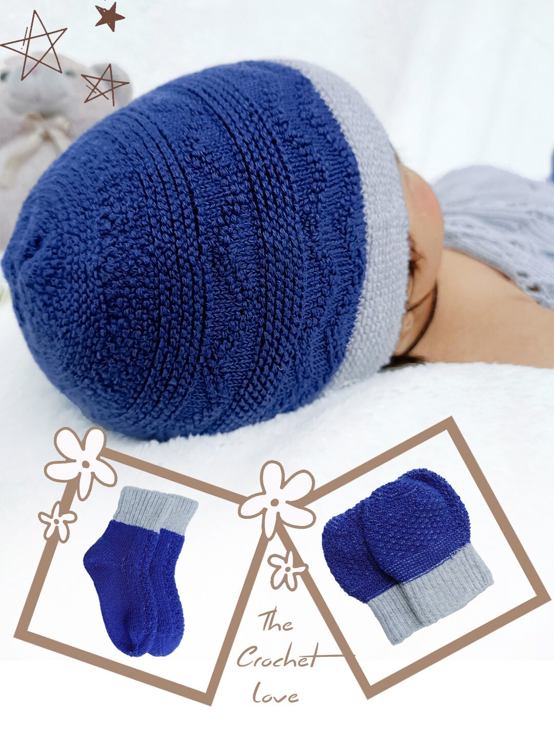 

Bharatasya Kids Self Design Pure Cotton Beanie with Socks & Mitten, Blue