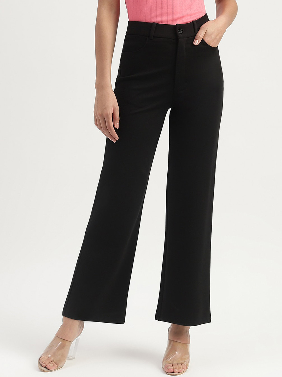 

United Colors of Benetton Women High-Rise Straight Fit Parallel Trousers, Black