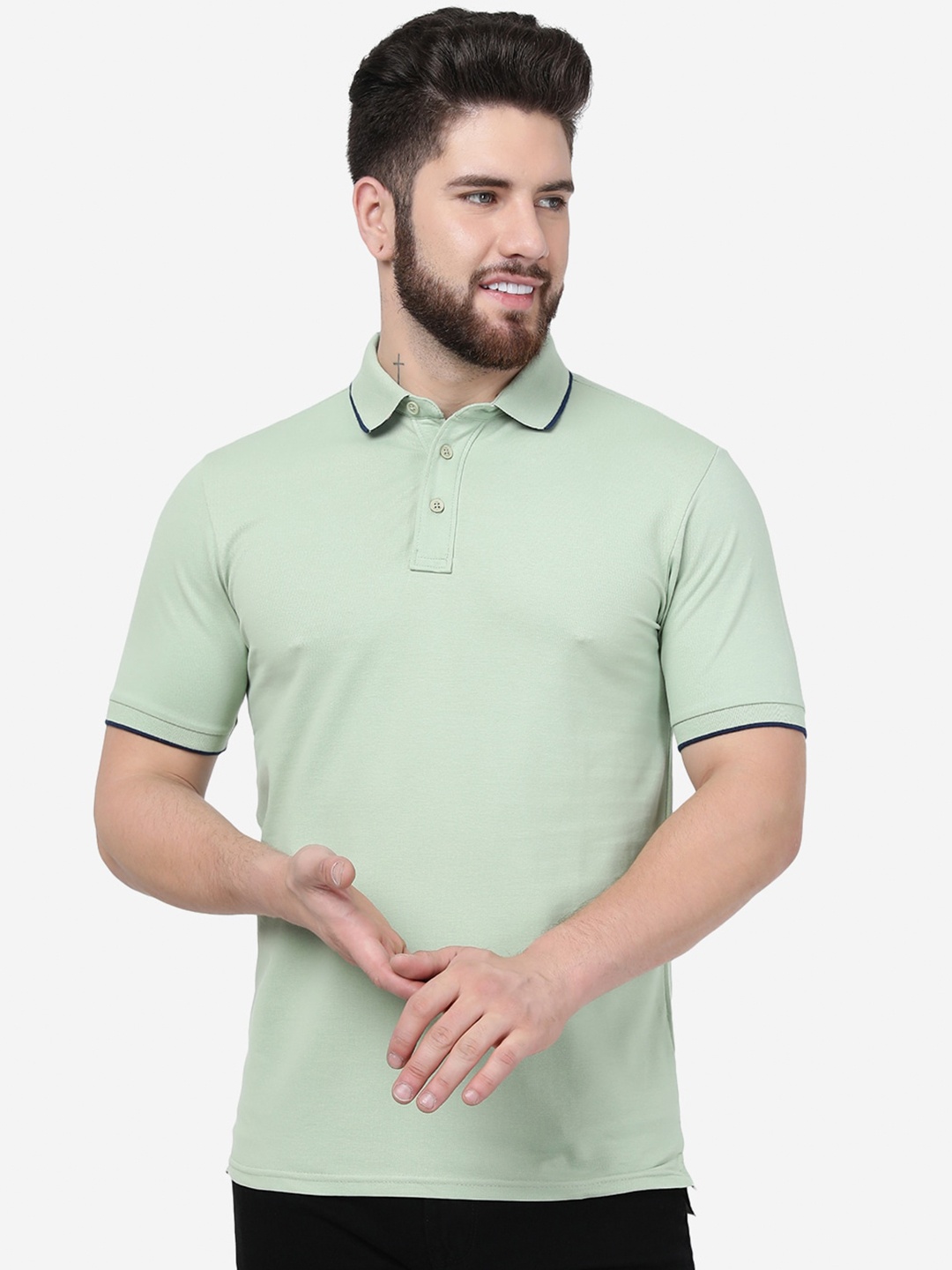 

JADE BLUE Men Cotton Polo Collar Slim Fit T-shirt, Green