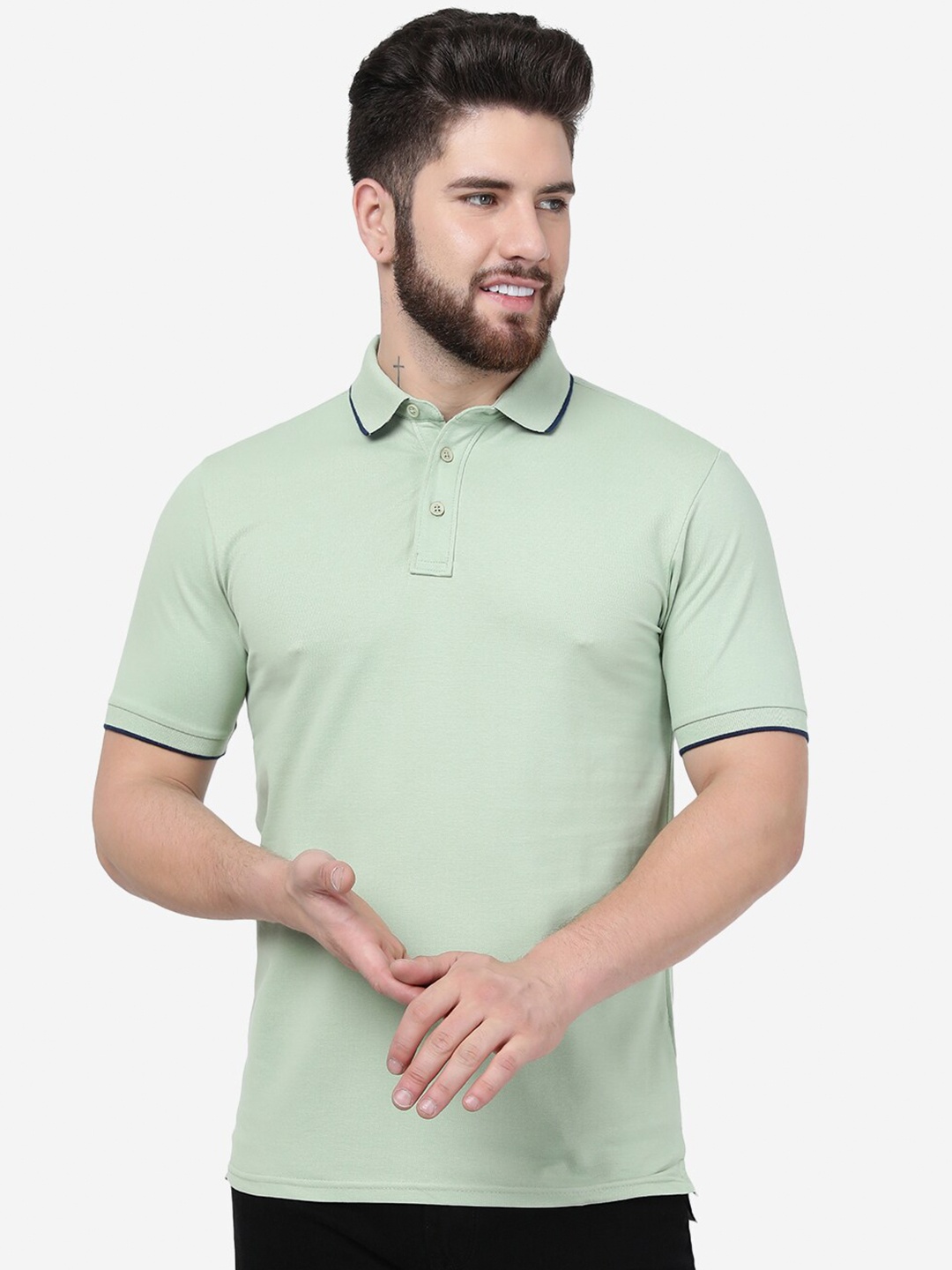 

JADE BLUE Men Cotton Polo Collar Slim Fit T-shirt, Green