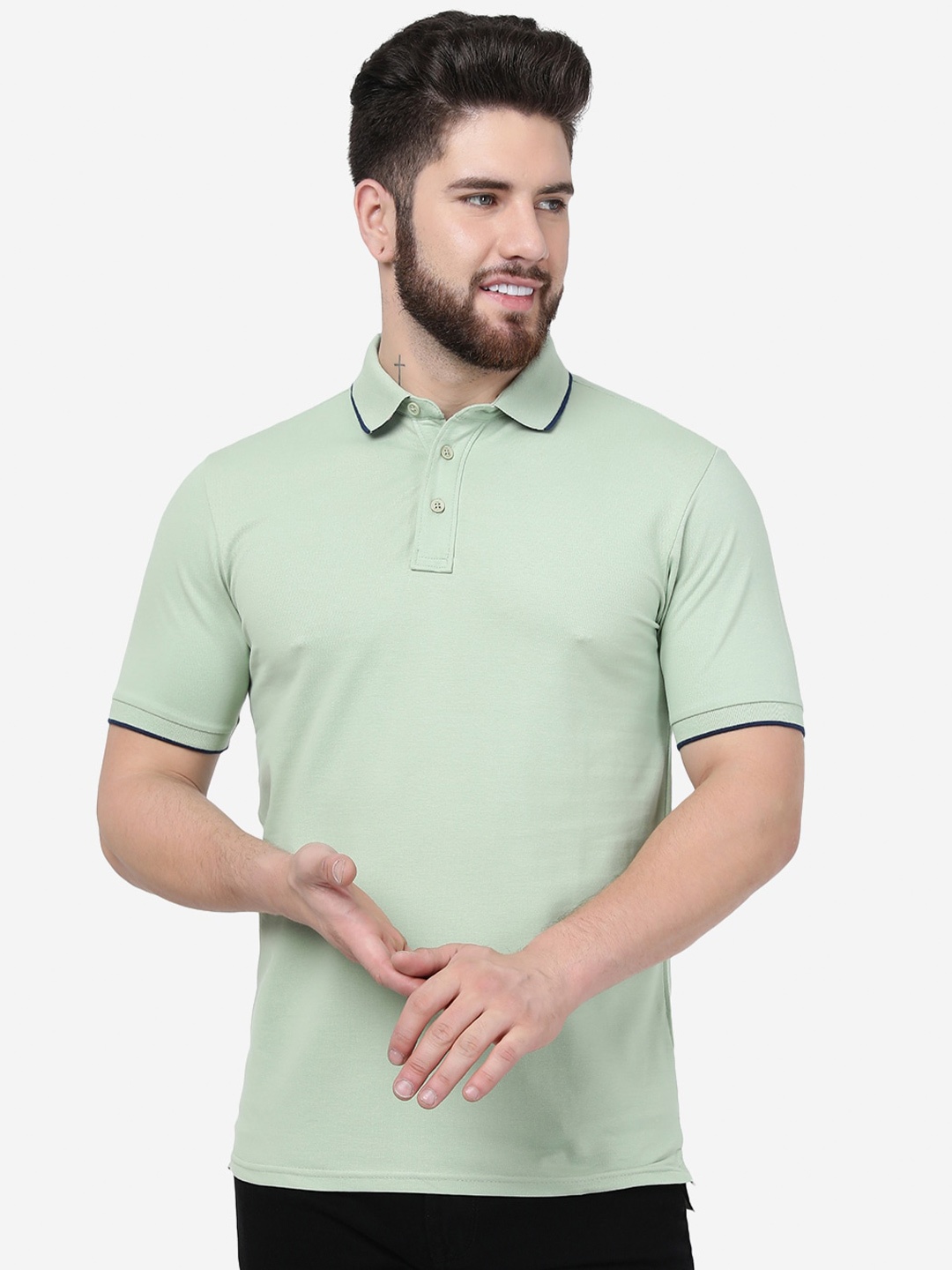 

JADE BLUE Men Cotton Polo Collar Slim Fit T-shirt, Green