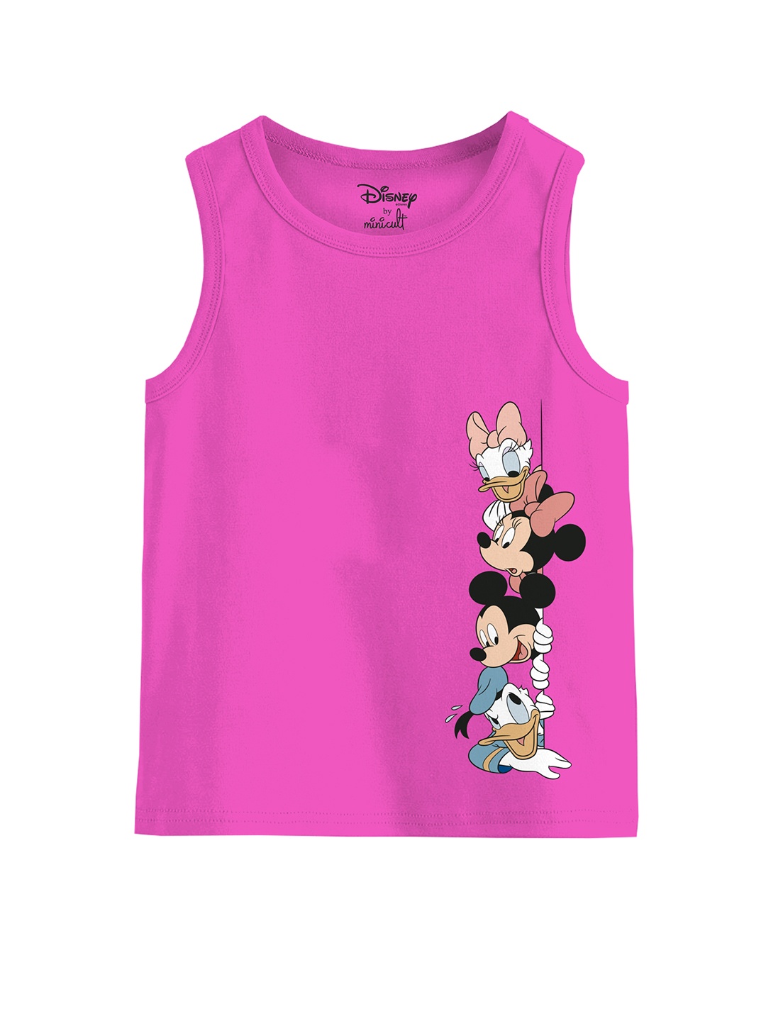 

Minicult Girls Mickey Mouse Printed Cotton Tank Vest, Pink