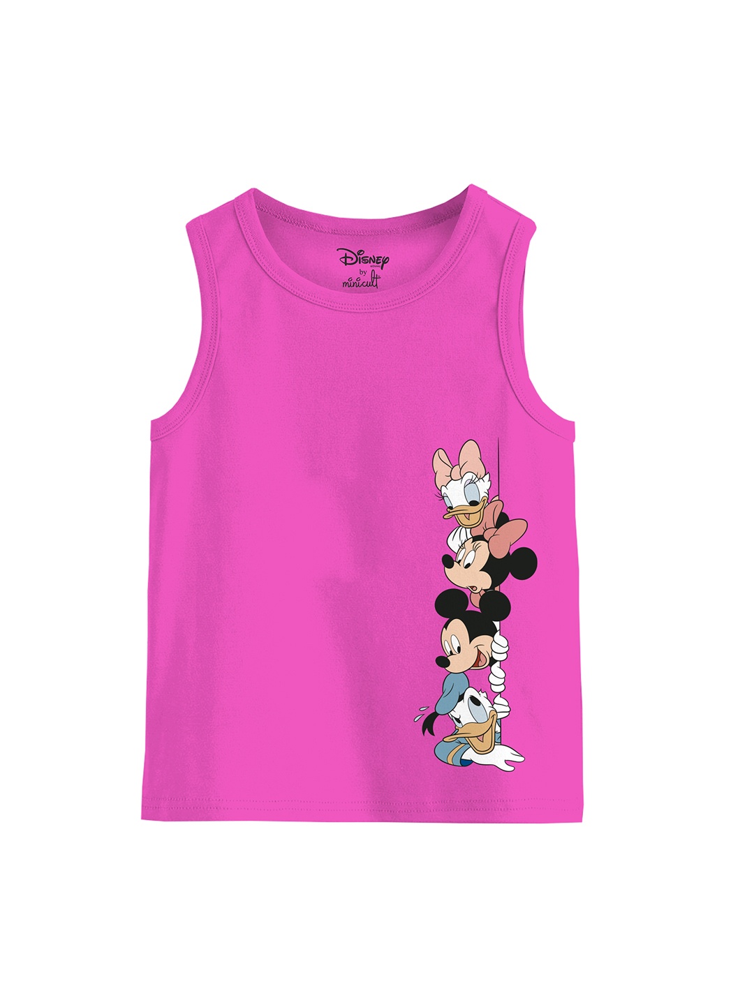 

Minicult Infant Girls Mickey Mouse Printed Cotton Tank Vest, Pink