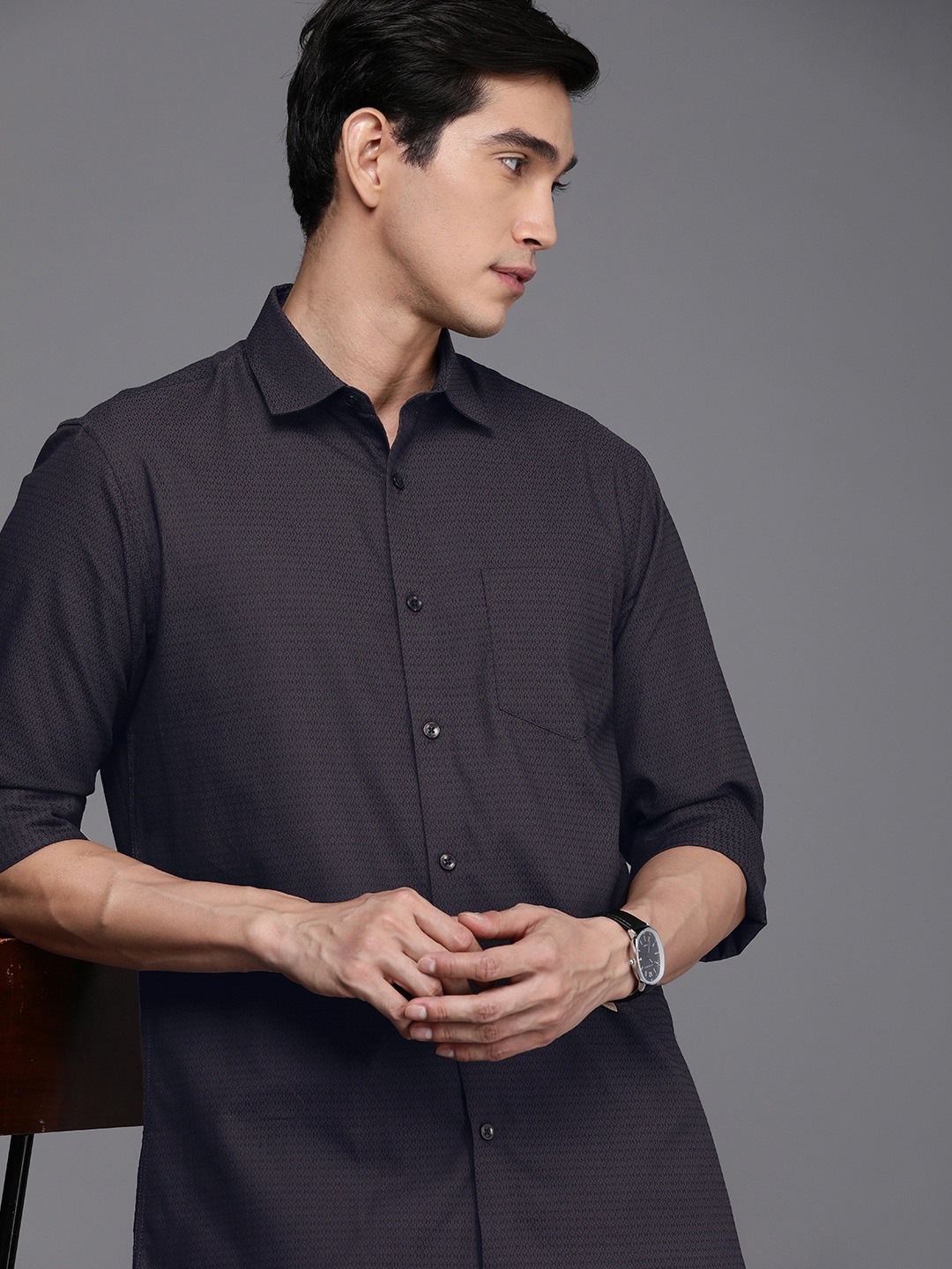 

Allen Solly Slim Fit Printed Cotton Casual Shirt, Black