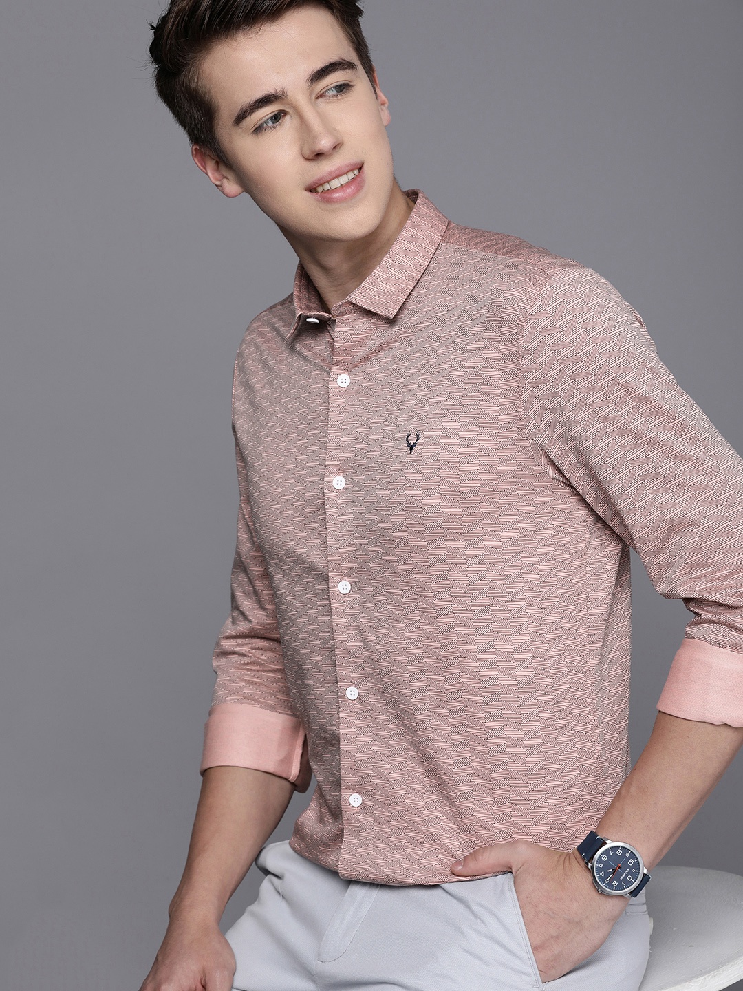 

Allen Solly Slim Fit Cotton Abstract Printed Casual Shirt, Peach
