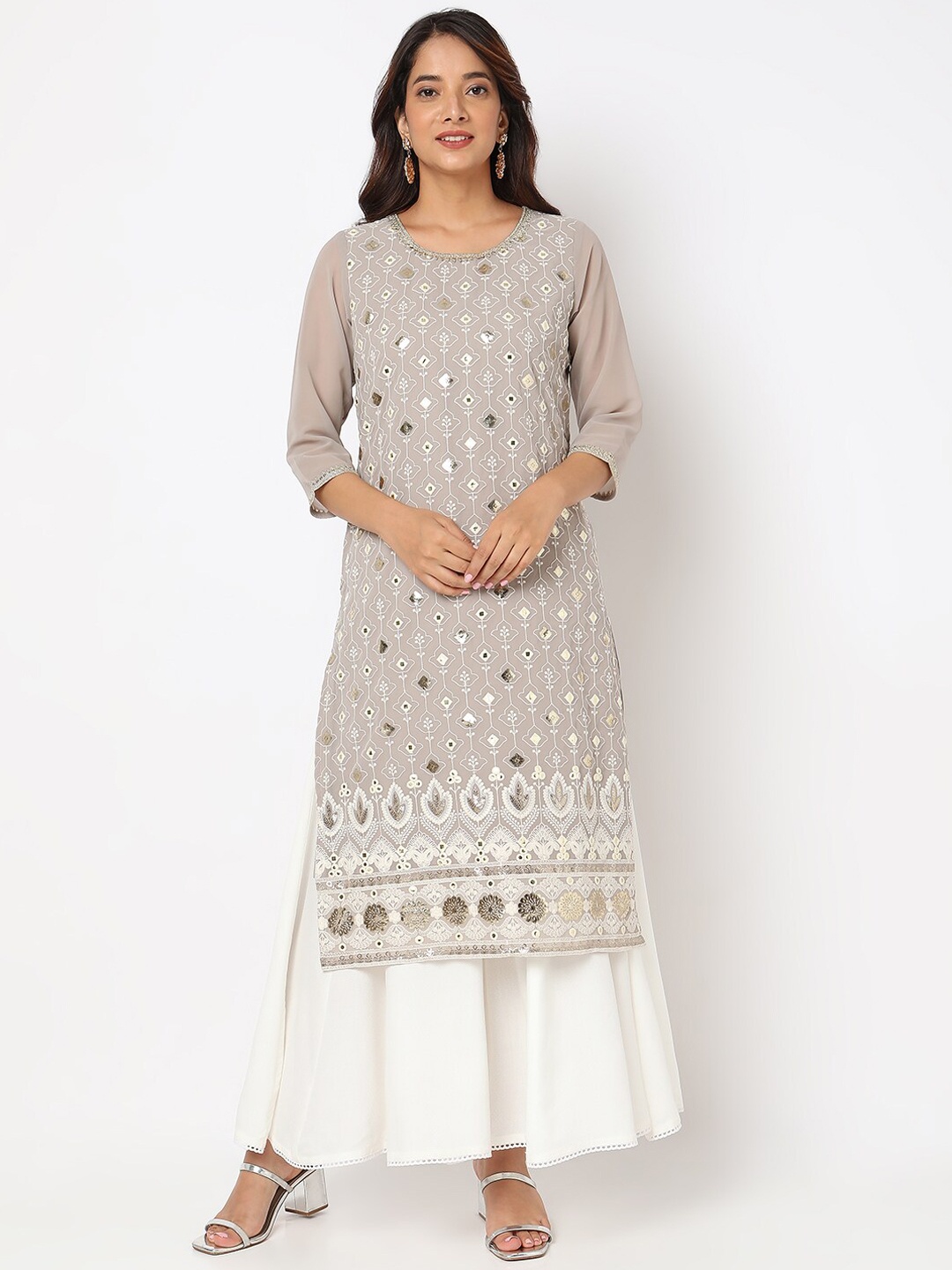 

Ethnicity Ethnic Motifs Embroidered Sequinned Kurta, Grey