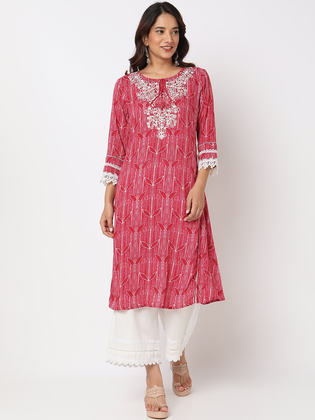 

Ethnicity Printed Sequined Panelled Thread Work Kurta, Pink