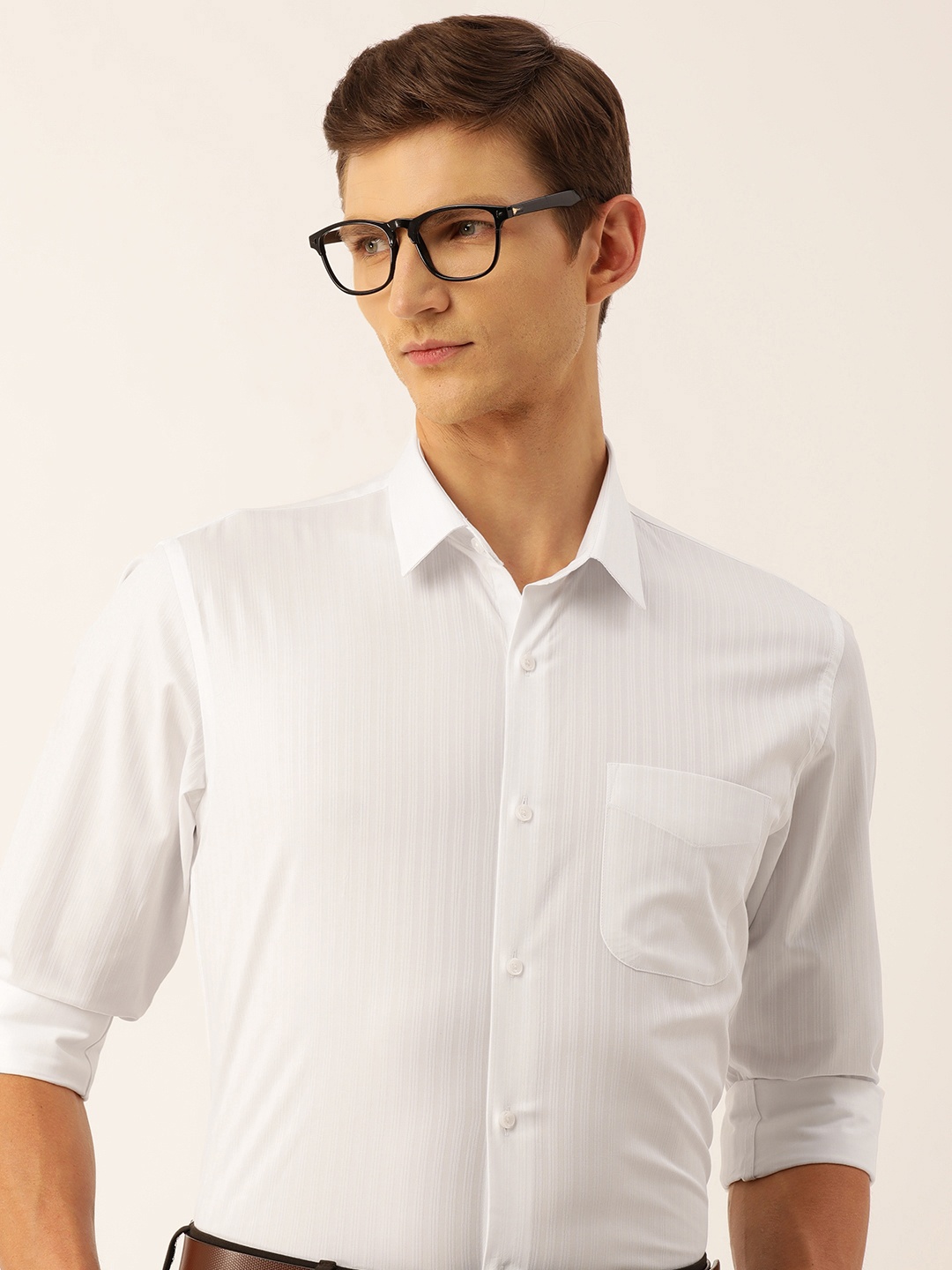 

Peter England Men Slim Fit Opaque Striped Formal Shirt, White