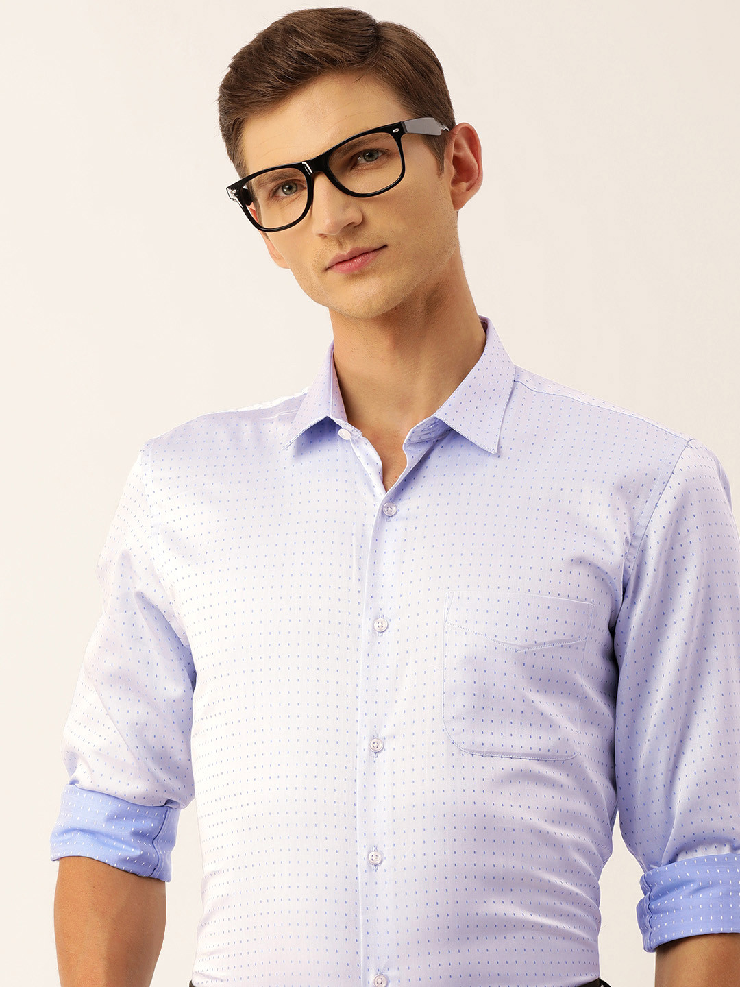 

Peter England Men Slim Fit Opaque Pure Cotton Formal Shirt, Blue