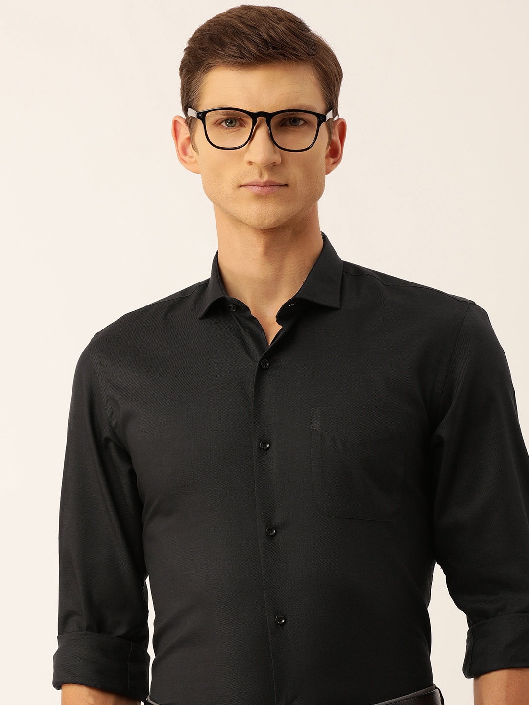 

Peter England Men Black Slim Fit Textured Formal Shirt