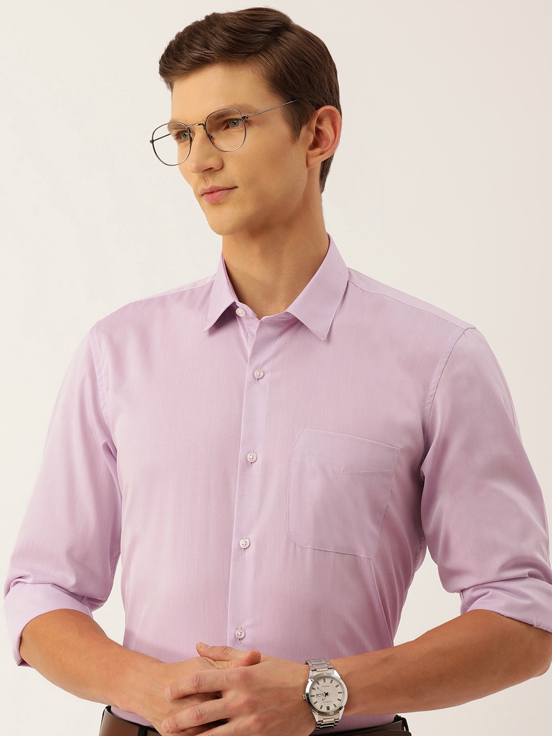 

Peter England Men Slim Fit Opaque Pure Cotton Formal Shirt, Pink