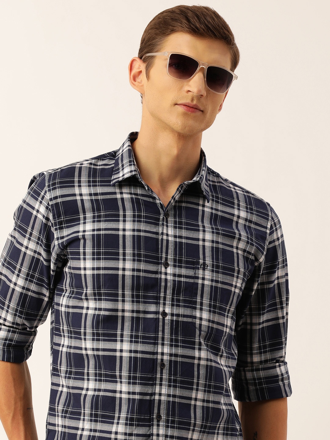 

Peter England Men Slim Fit Tartan Checked Casual Shirt, Navy blue