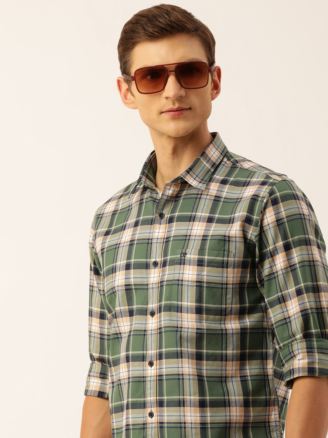 

Peter England Slim Fit Tartan Checked Casual Shirt, Olive