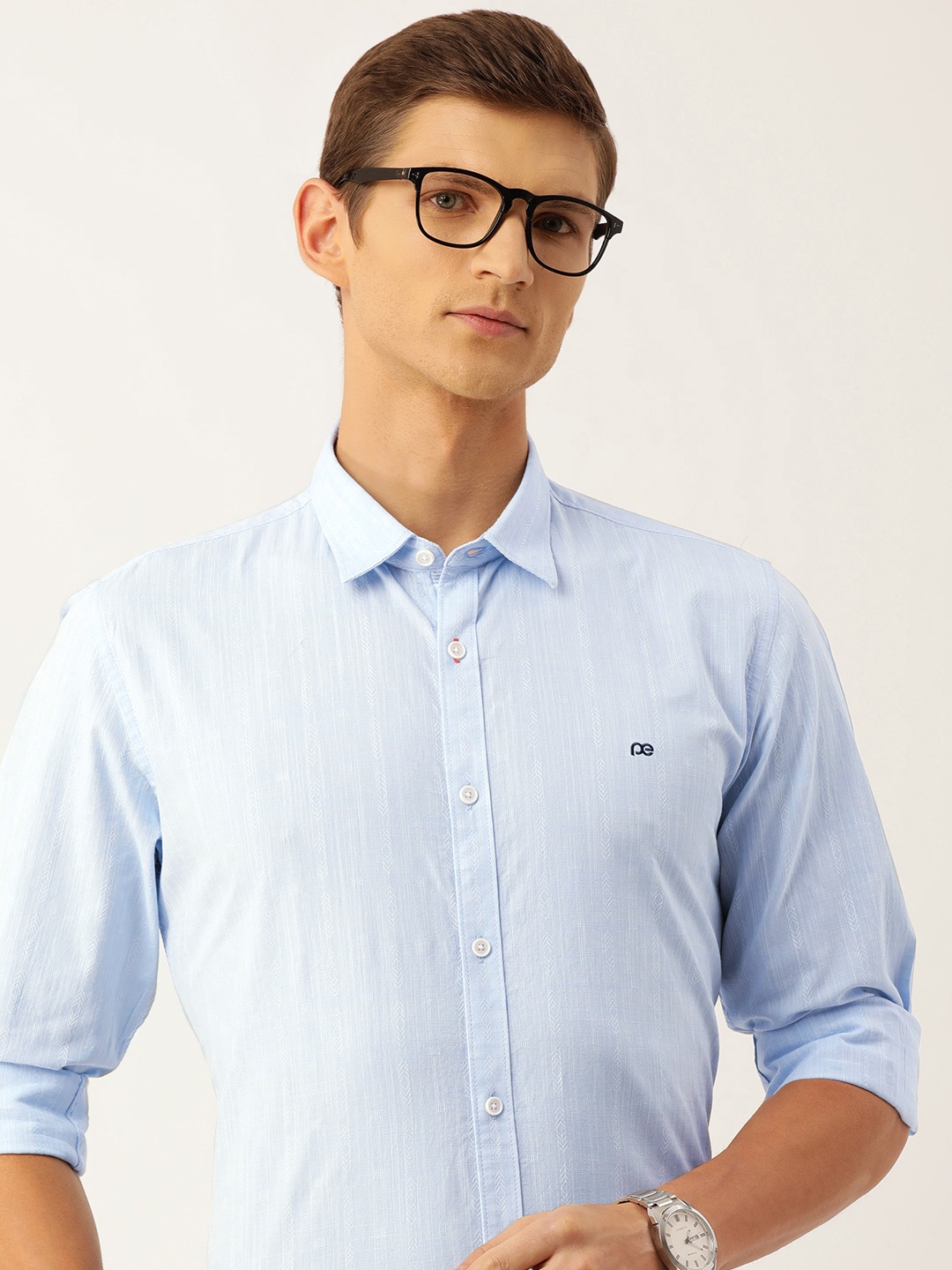 

Peter England Men Slim Fit Textured Pure Cotton Casual Shirt, Blue