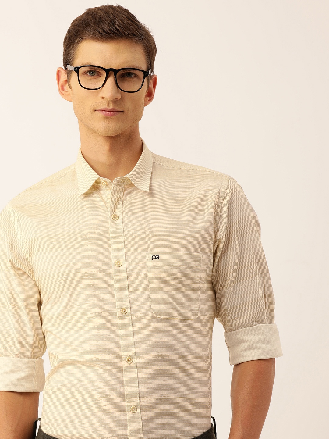 

Peter England Men Slim Fit Abstract Printed Pure Cotton Casual Shirt, Khaki