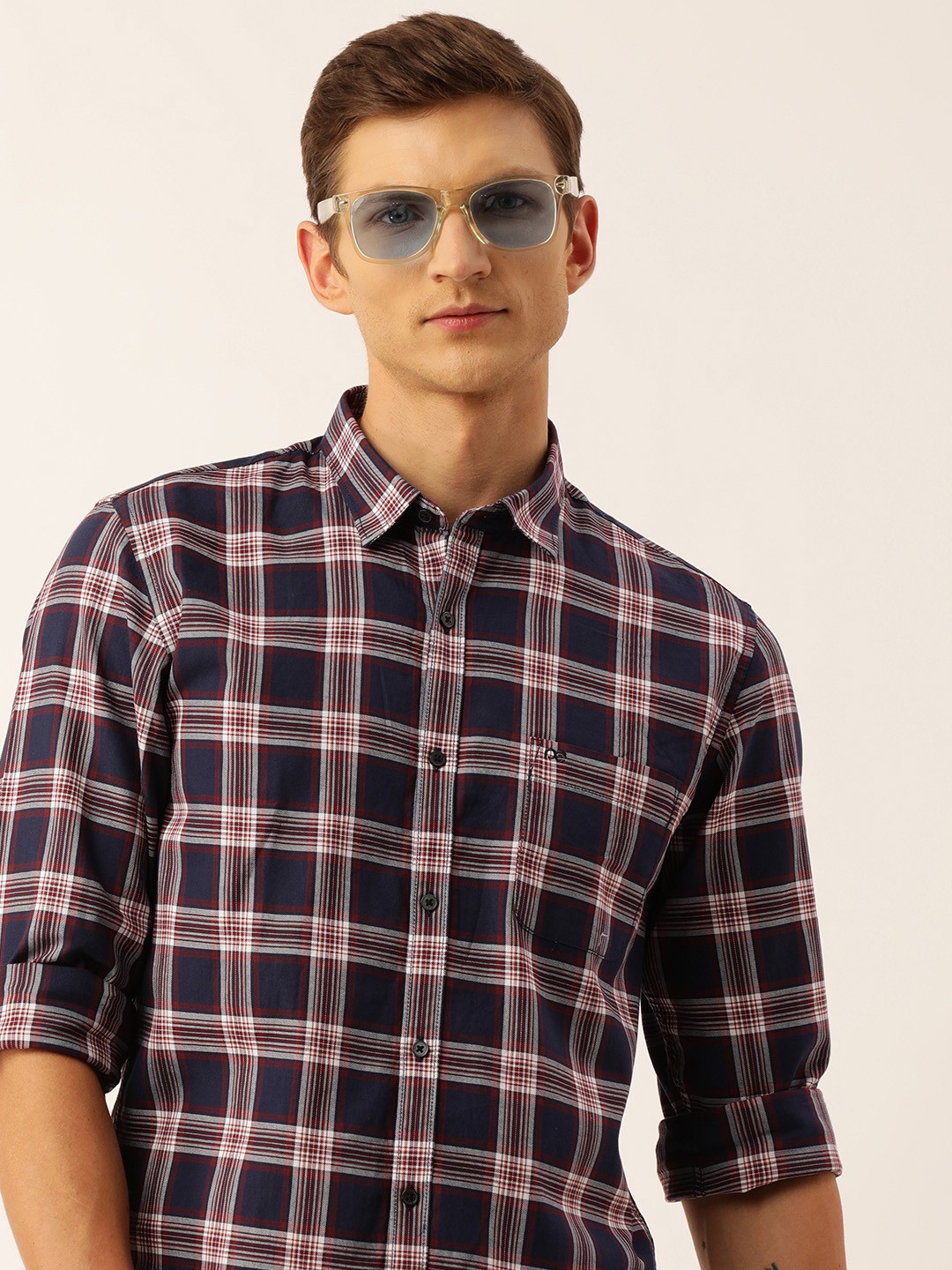 

Peter England Men Slim Fit Tartan Checked Casual Shirt, Navy blue