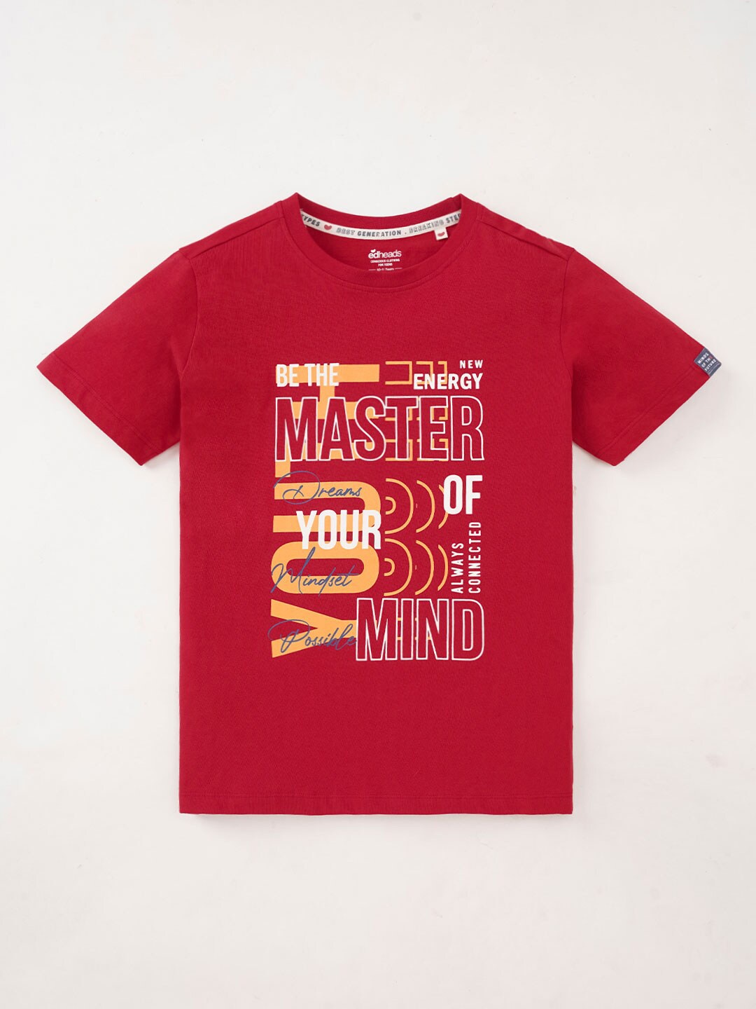 

edheads Boys Typography Printed Round Neck Azo Free Cotton T-shirt, Red