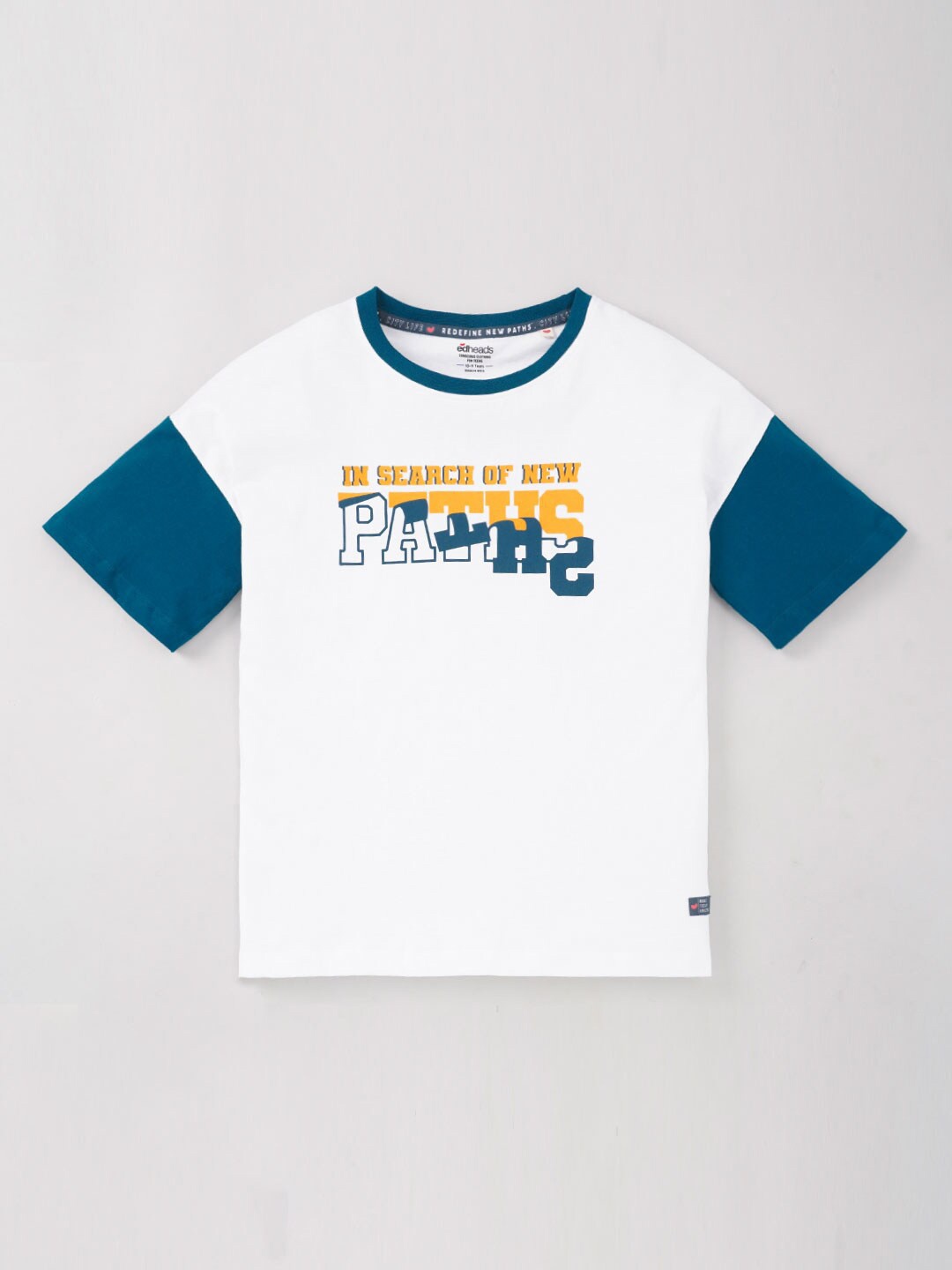 

edheads Boys Typography Printed Round Neck Azo Free Cotton T-shirt, White