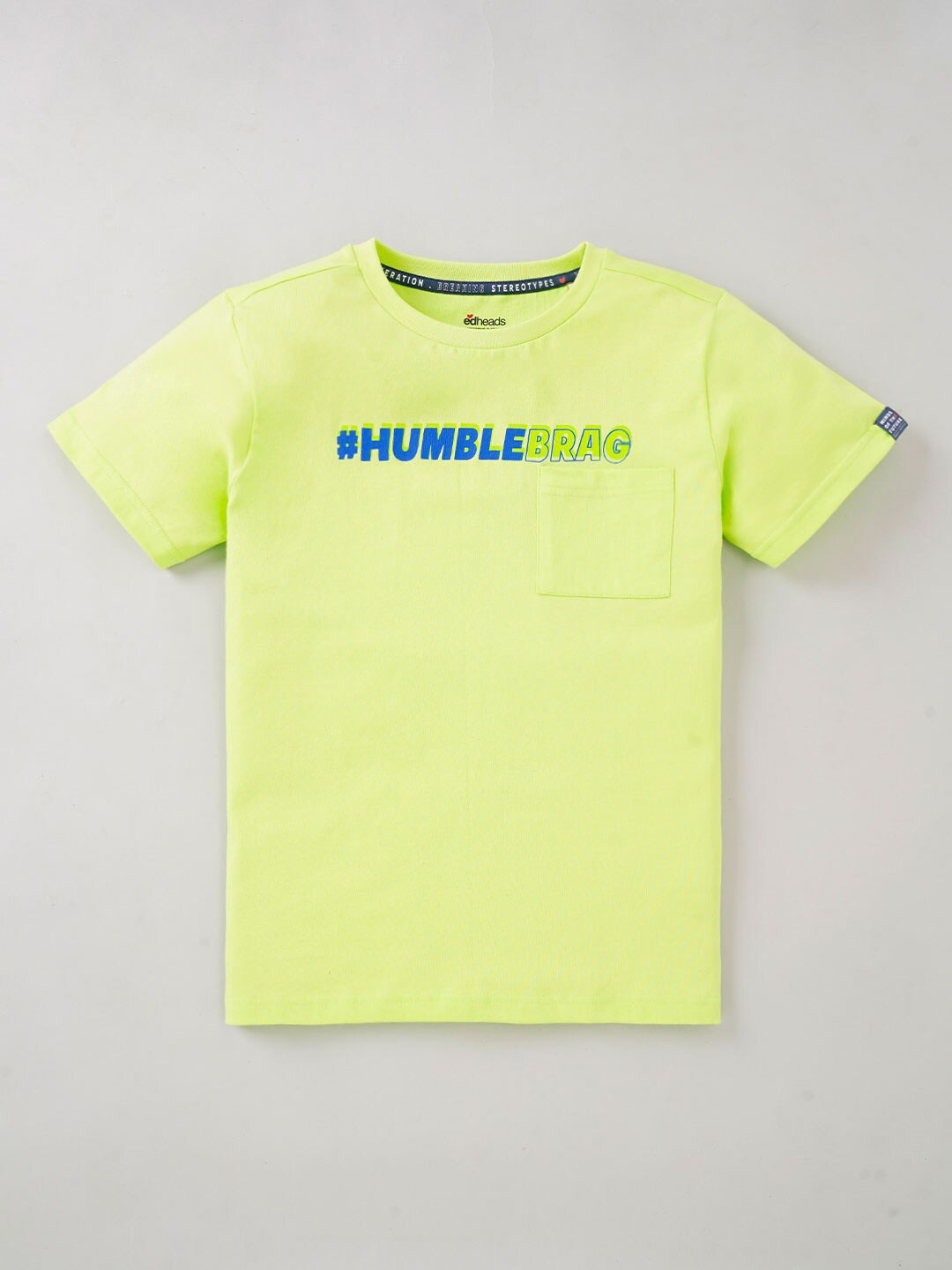 edheads Boys Round Neck Azo Free Cotton T-shirt, Lime green