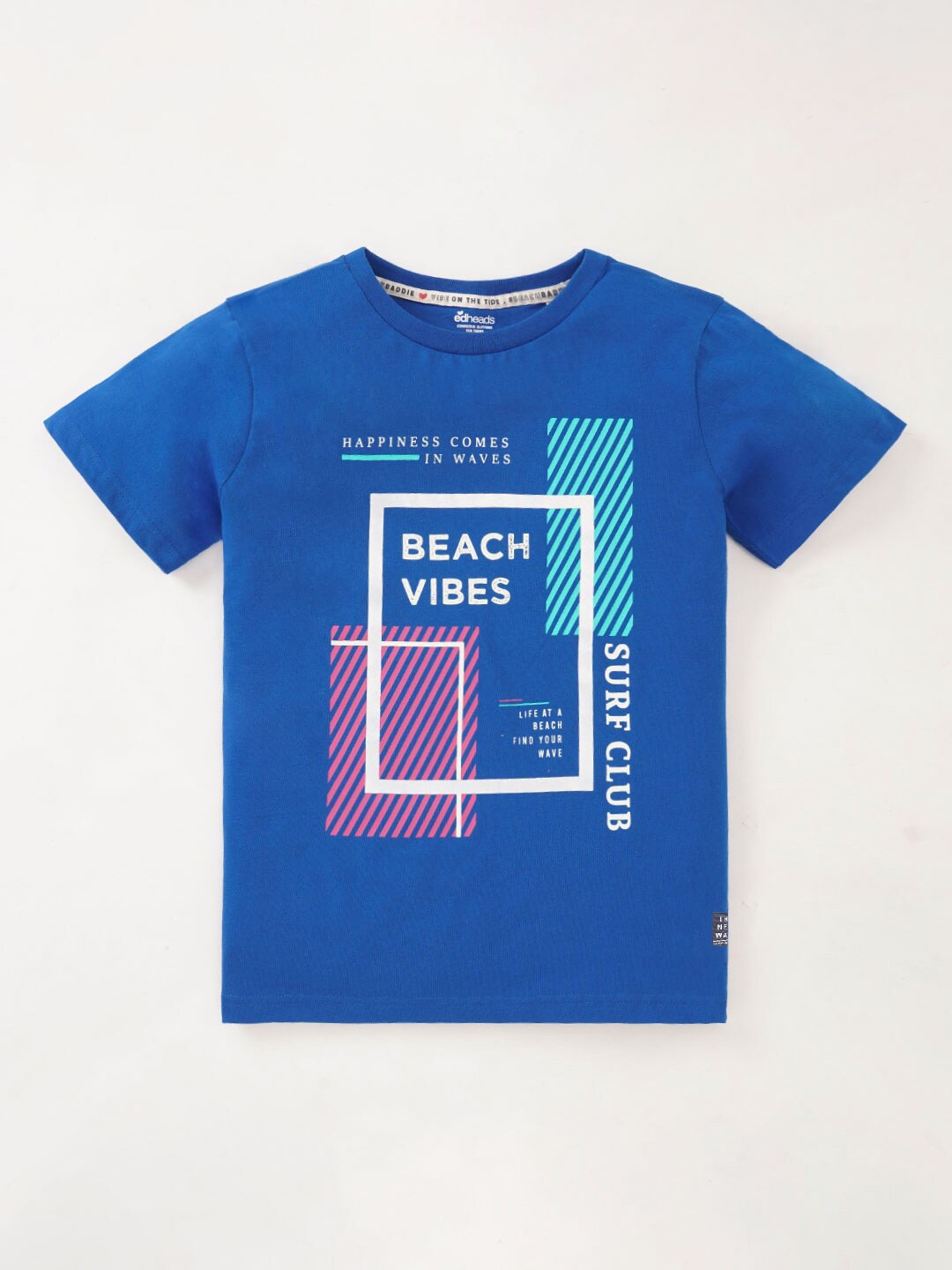 

edheads Boys Typography Printed Round Neck Azo Free Cotton T-shirt, Blue