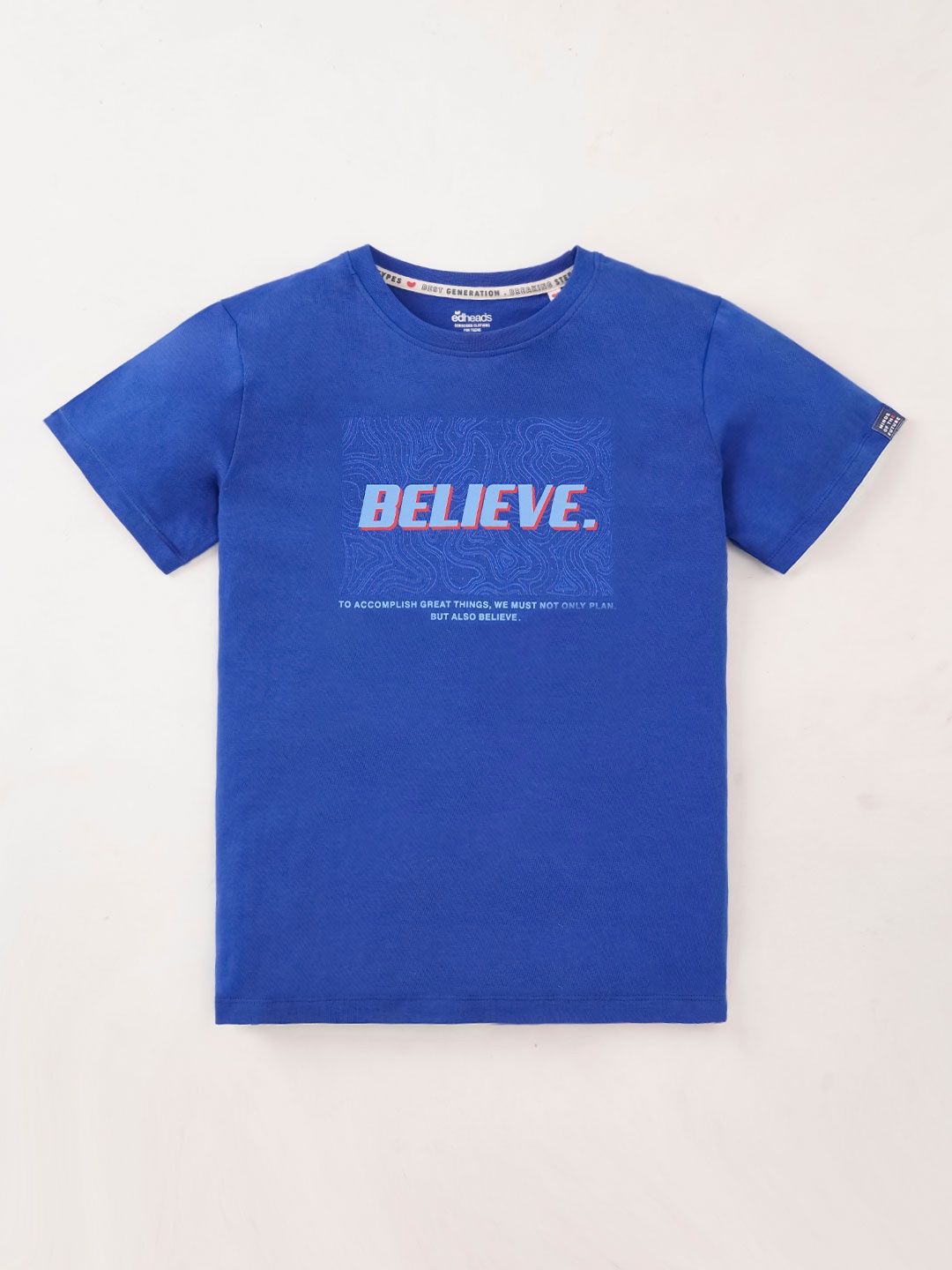 

edheads Boys Typography Printed Round Neck Azo Free Cotton T-shirt, Blue