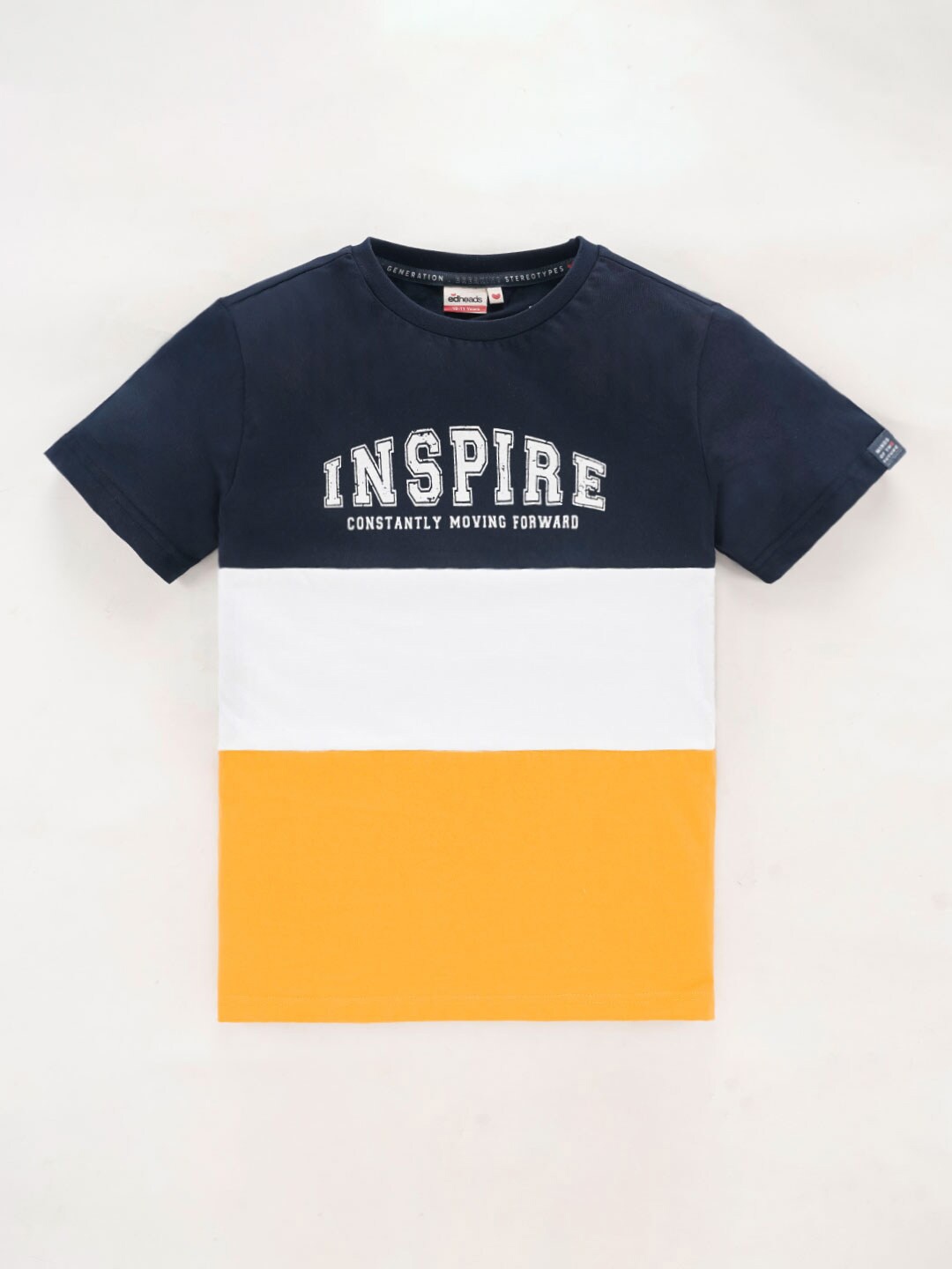 

edheads Boys Colourblocked Round Neck Regular Fit Cotton T-shirt, Blue