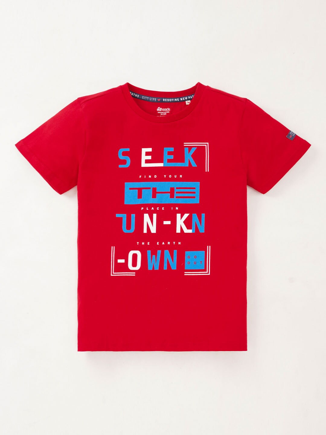 

edheads Boys Typography Printed Round Neck Regular Fit Cotton T-shirt, Red