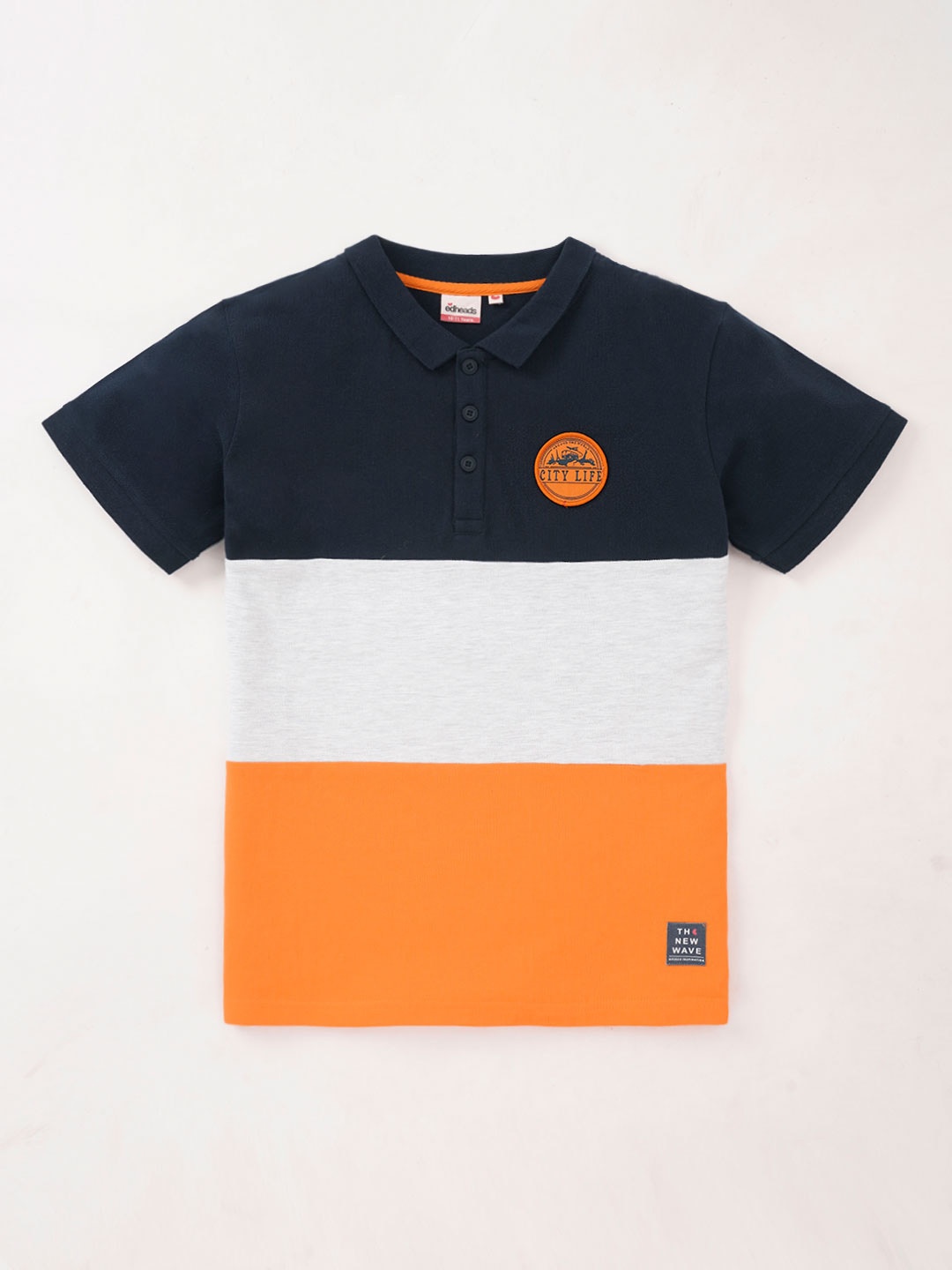 

edheads Boys Colourblocked Polo Collar Regular Fit Cotton T-shirt, Navy blue