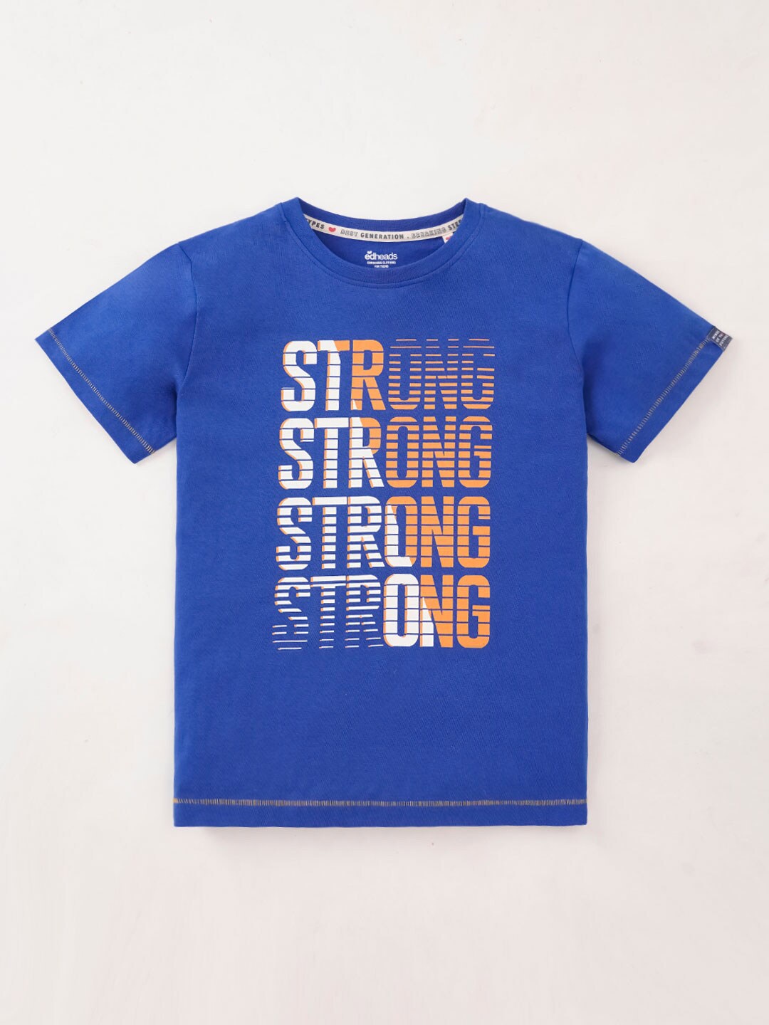 

edheads Boys Typography Printed Round Neck Regular Fit Cotton T-shirt, Blue