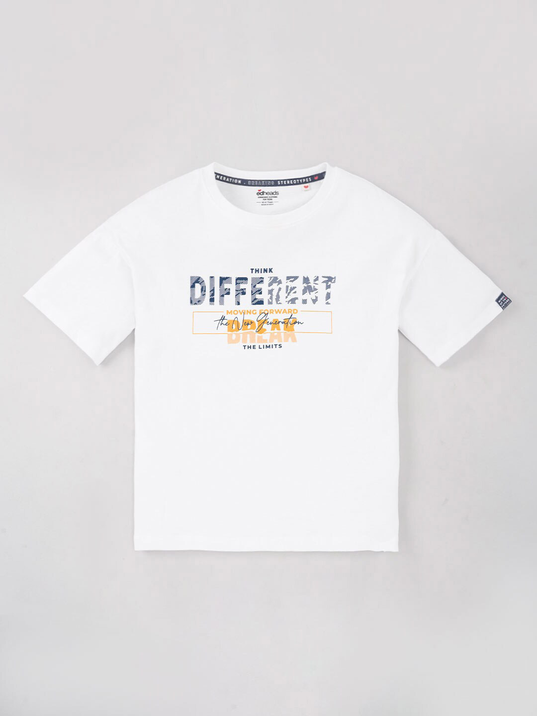 

edheads Boys Typography Printed Round Neck Regular Fit Cotton T-shirt, White