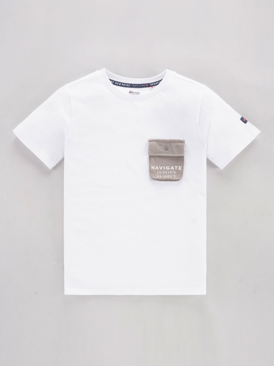 

edheads Boys Round Neck Pocket Detailing Regular Fit Cotton T-shirt, White