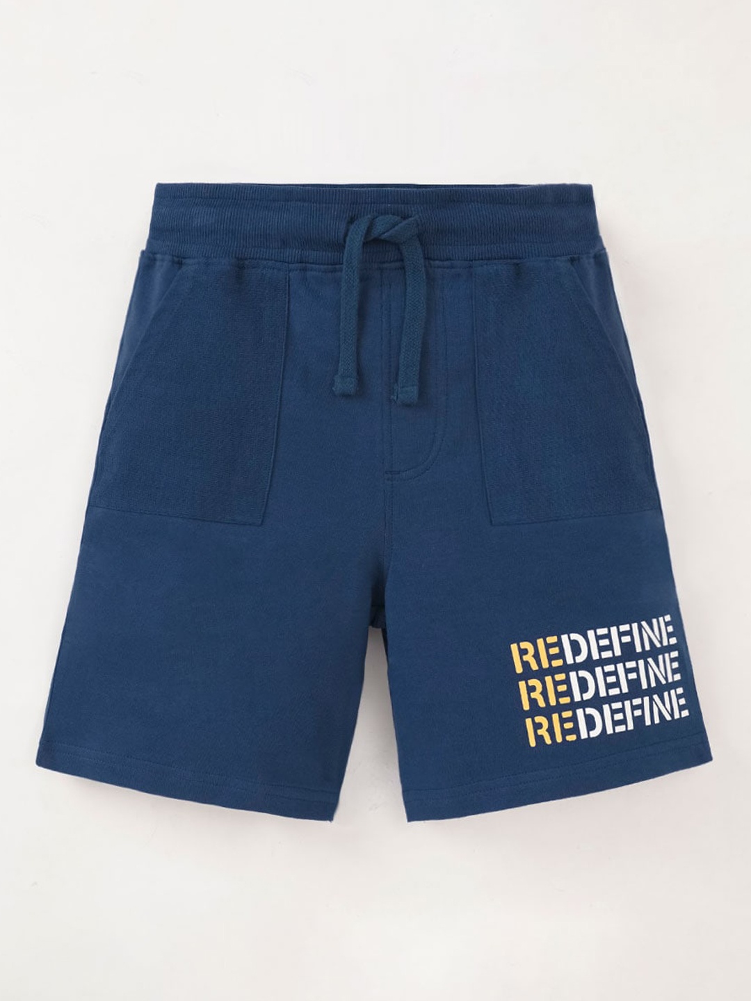 

edheads Boys Mid-Rise Typography Printed Knitted Cotton Shorts, Blue