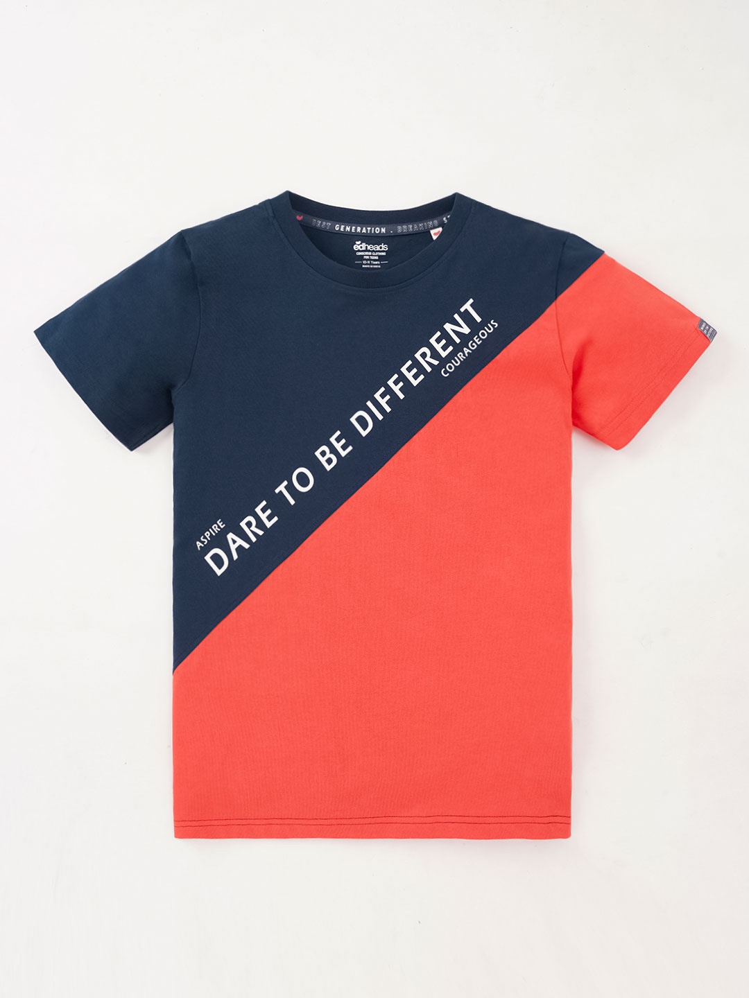 

edheads Boys Typography Printed Round Neck Regular Fit Cotton T-shirt, Navy blue