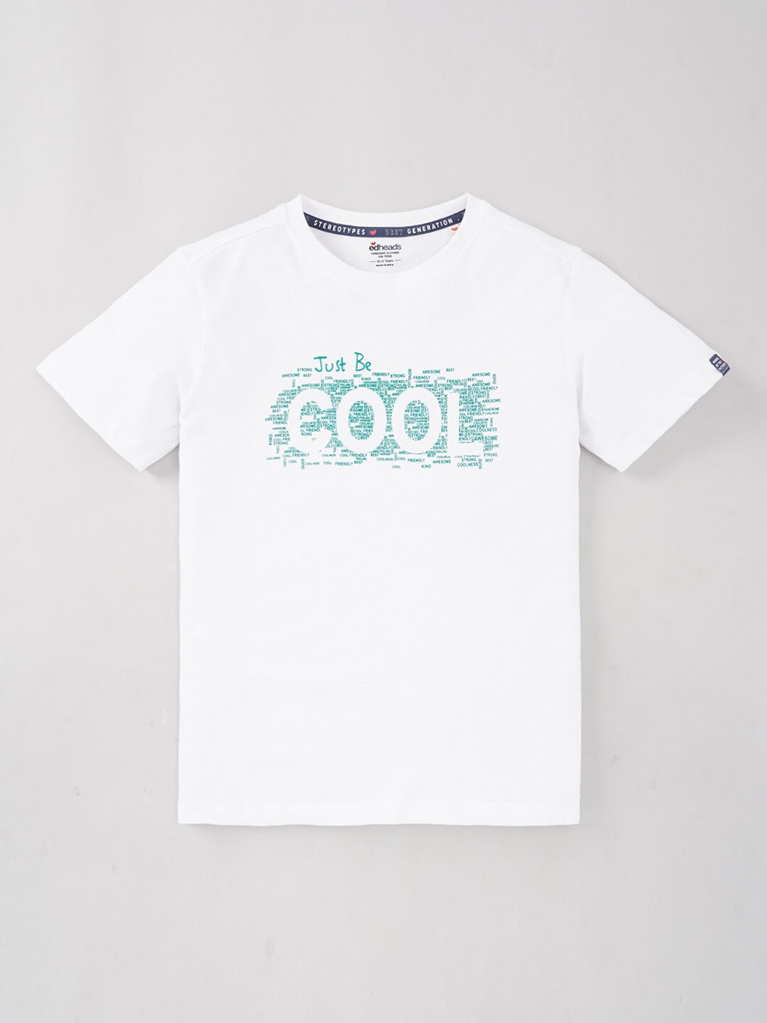 

edheads Boys Typography Printed Round Neck Regular Fit Cotton T-shirt, White