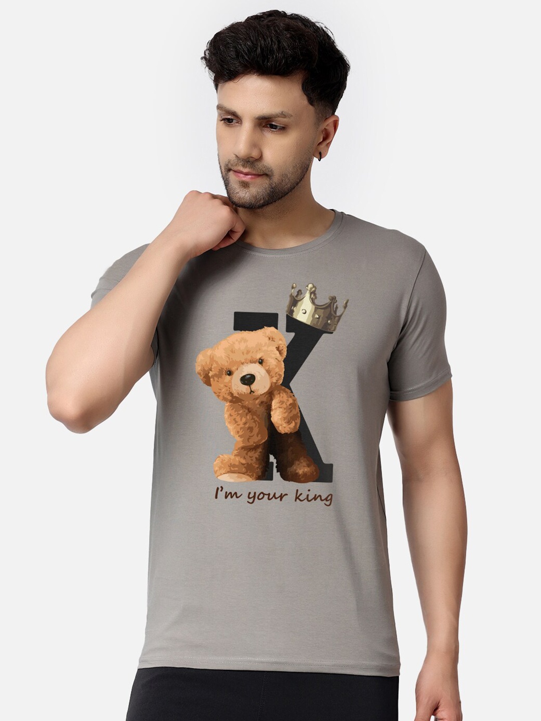 

The Label Bar King Bear Graphic Printed Knitted Cotton T-Shirt, Grey