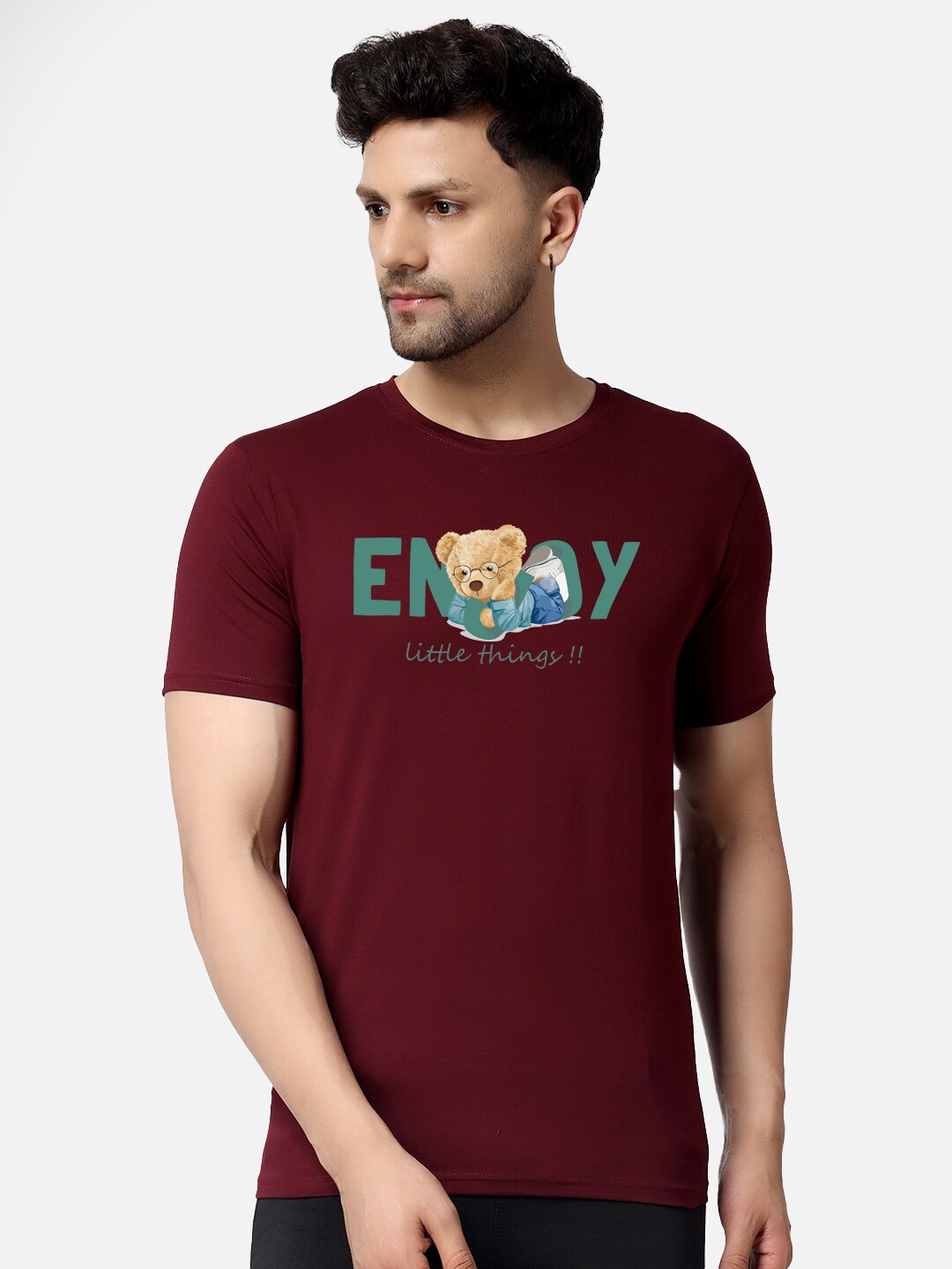 

The Label Bar Enjoy Bear Graphic Printed Knitted Cotton T-Shirt, Maroon