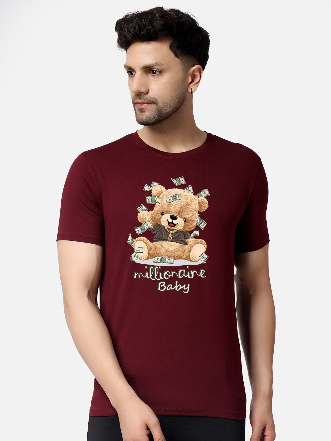 

The Label Bar Millionaire Baby Bear Graphic Printed Knitted Cotton T-Shirt, Maroon