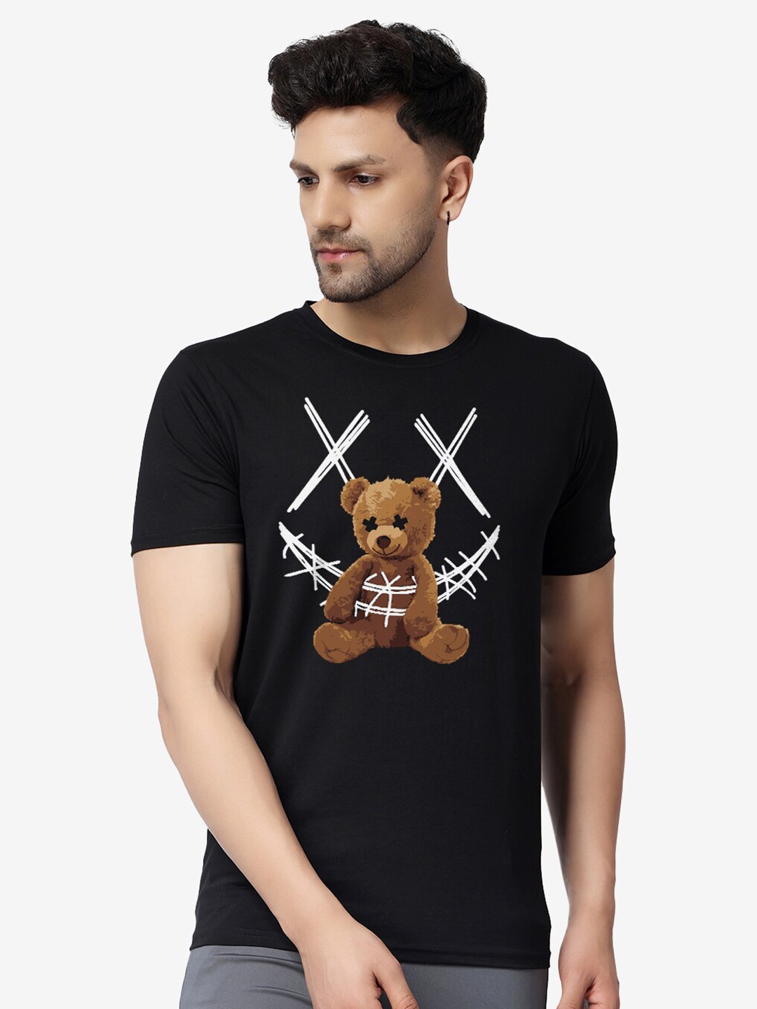 

The Label Bar Bear Graphic Printed Knitted Cotton T-Shirt, Black